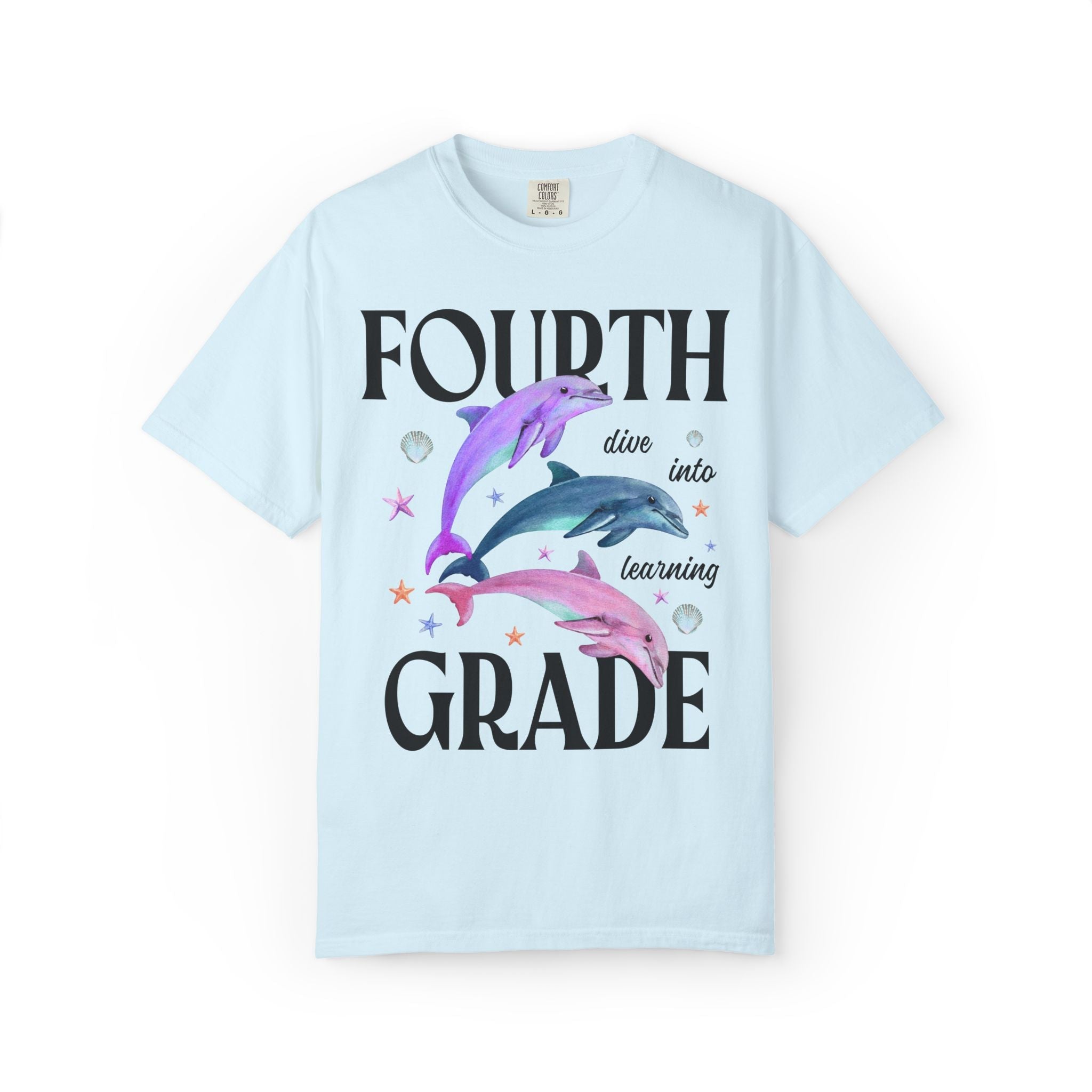 Fourth Grade Teacher Team Tee Shirt with Dolphins: Dive Into Learning | Cute Colorful Maximalist Tee, Kitschy Animal Lover Tee for Teachers - Opal and June