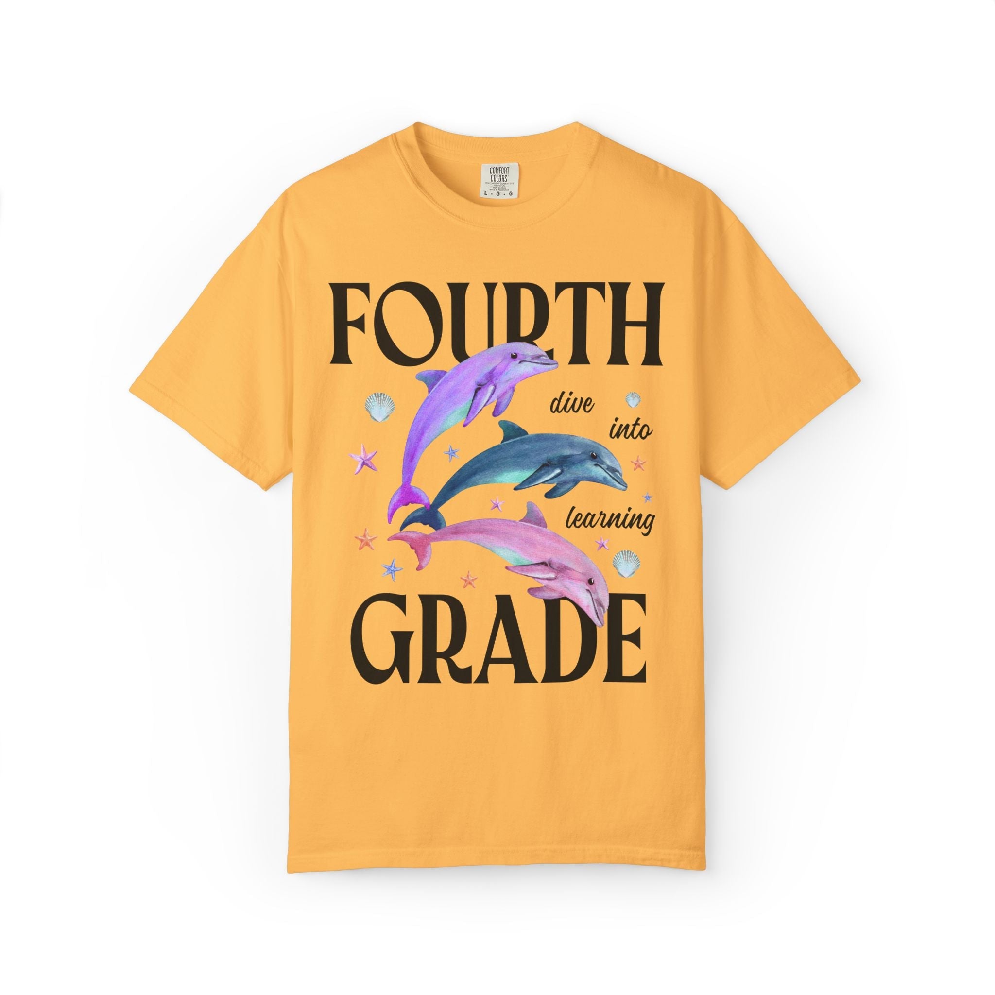 Fourth Grade Teacher Team Tee Shirt with Dolphins: Dive Into Learning | Cute Colorful Maximalist Tee, Kitschy Animal Lover Tee for Teachers - Opal and June