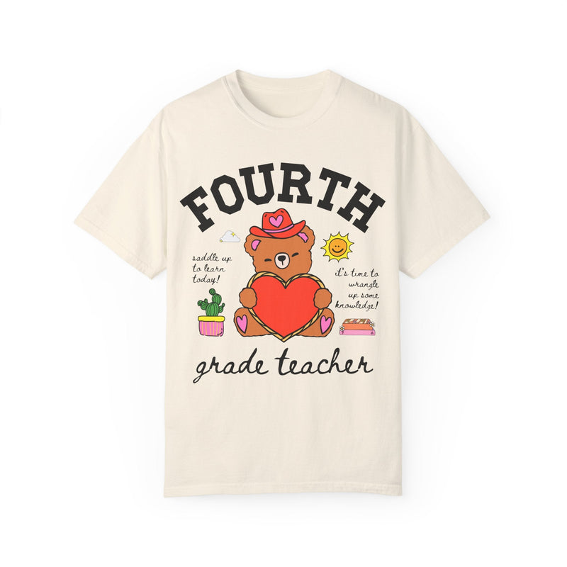 Fourth Grade Teacher Tee Shirt, Cute Cottagecore Western Bear, Funny Saying Elementary School Fourth Grade Matching Teacher Tee, 90s Vibe - Opal and June