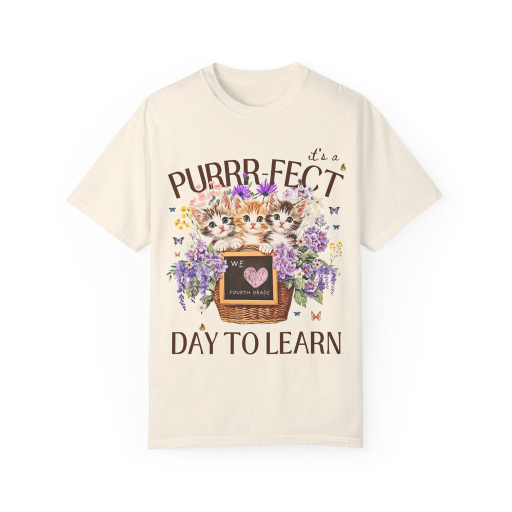 Fourth Grade Teacher Tee Shirt for Cat Mom Teachers: Purrr - fect Day to Learn, Cottagecore 90s Throwback Colorful Maximalist Animal Lover Tee - Opal and June