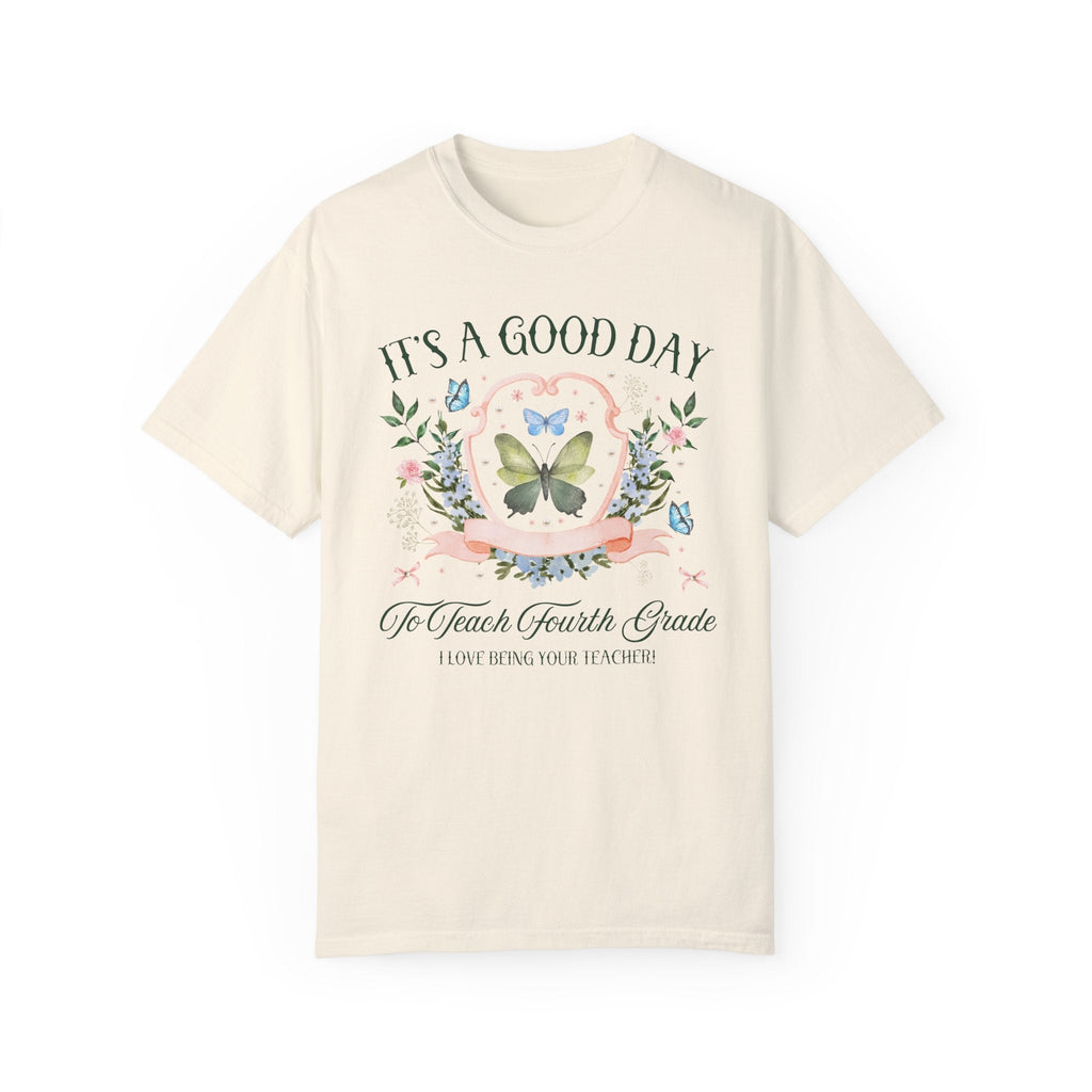 Fourth Grade Teacher Tee Shirt with Butterflies and Flowers: Floral Cottagecore T-Shirt for Student Teacher, Fourth Grade Crew Matching Tee - Opal and June