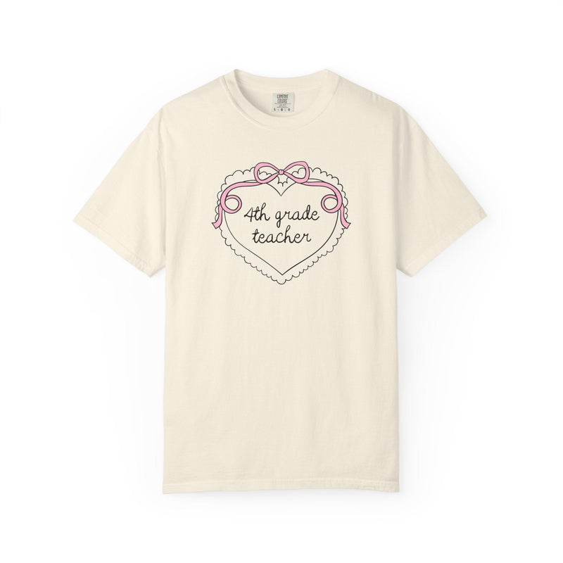 Fourth Grade Teacher Tee Shirt with Cottagecore Bow, Fourth Grade Squad Matching T-Shirt, Soft Girl Style First Day of School 4th Grade Tee - Opal and June