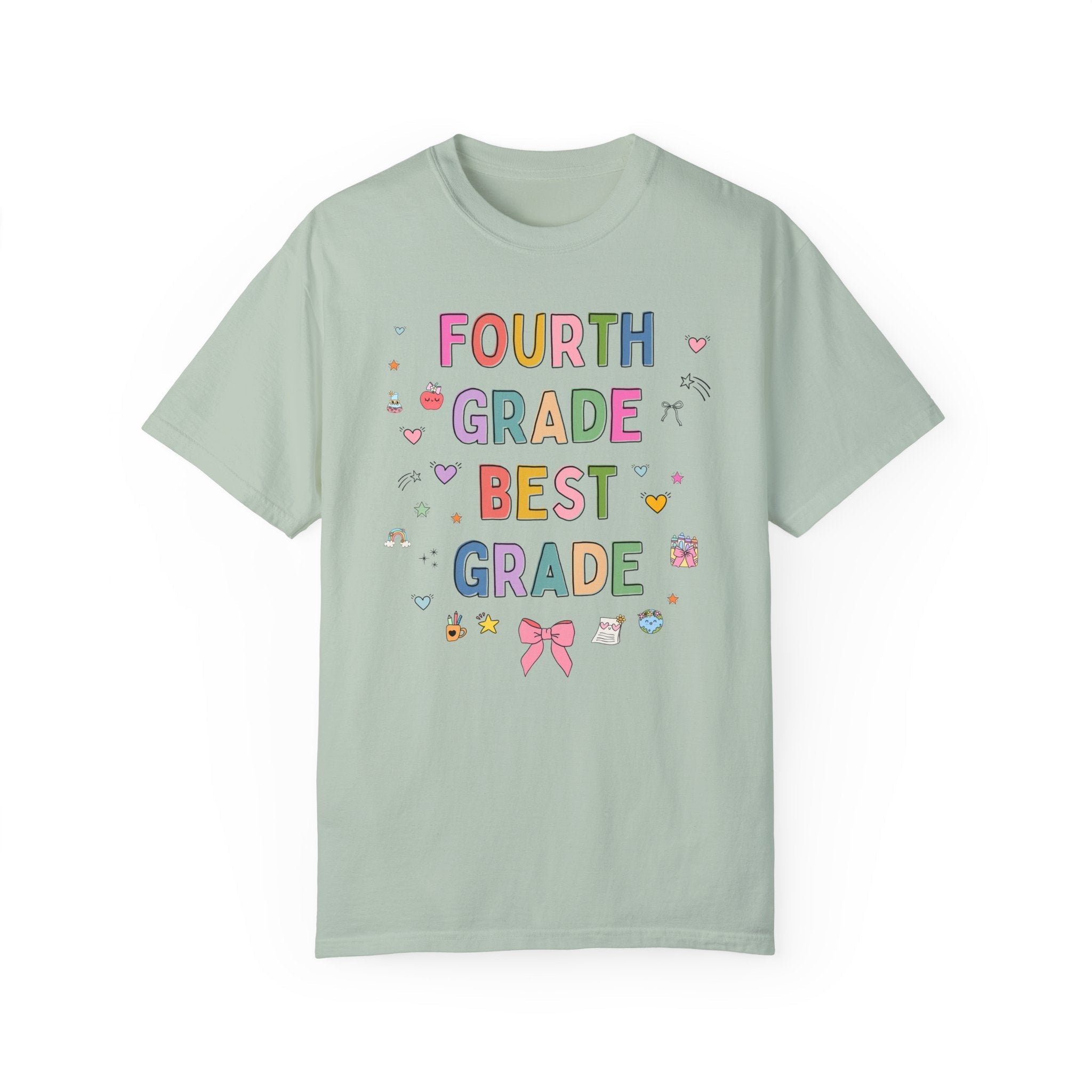 Fourth Grade Teacher Tee Shirt with Cute 90s Aesthetic Doodles, Colorful Matching Teacher T-Shirt for Fourth Grade Crew, New Teacher Present - Opal and June