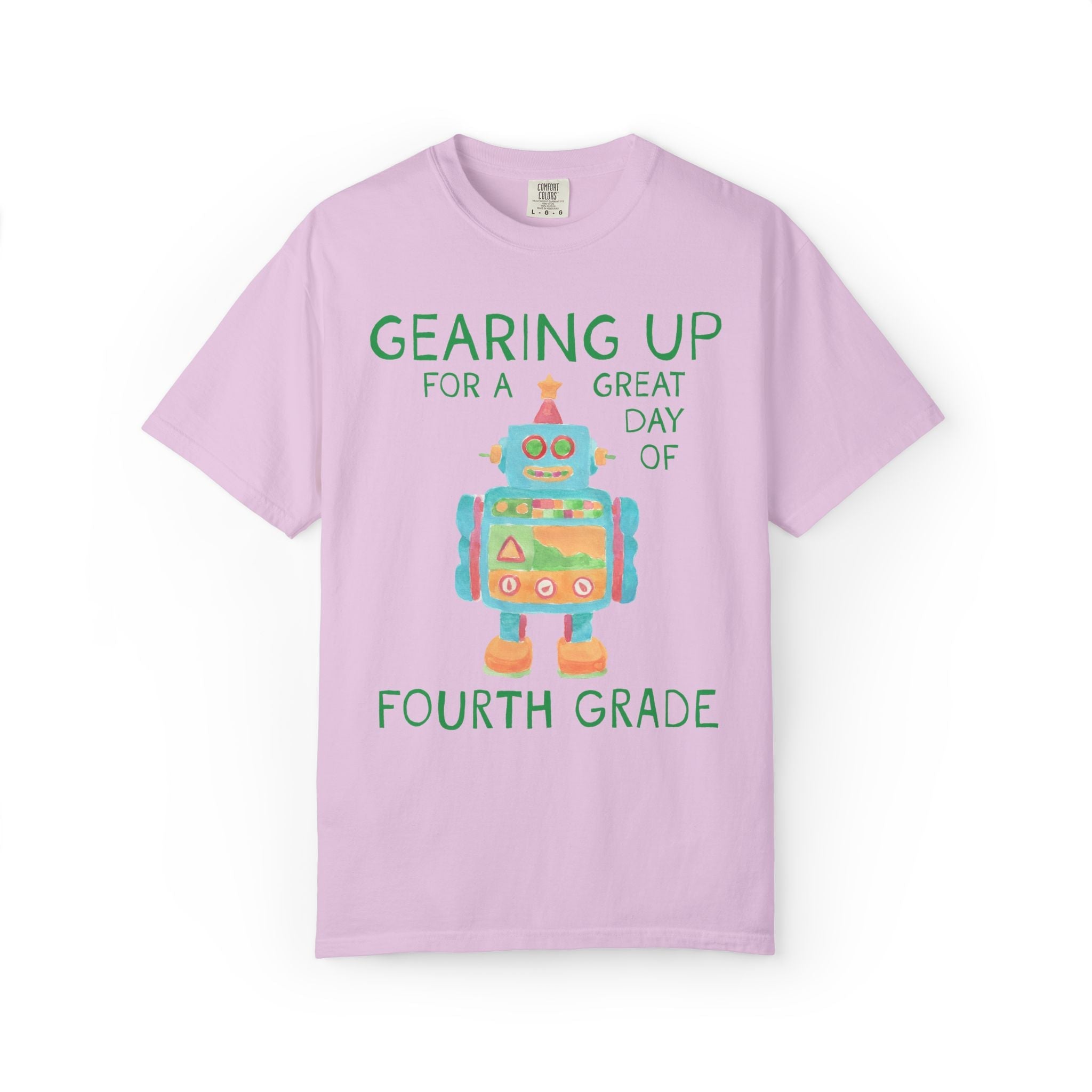 Fourth Grade Teacher Tee Shirt with Cute Little Robot: Gearing Up for a Great Day, Funny Science Lover Robotics Tee for New School Year - Opal and June