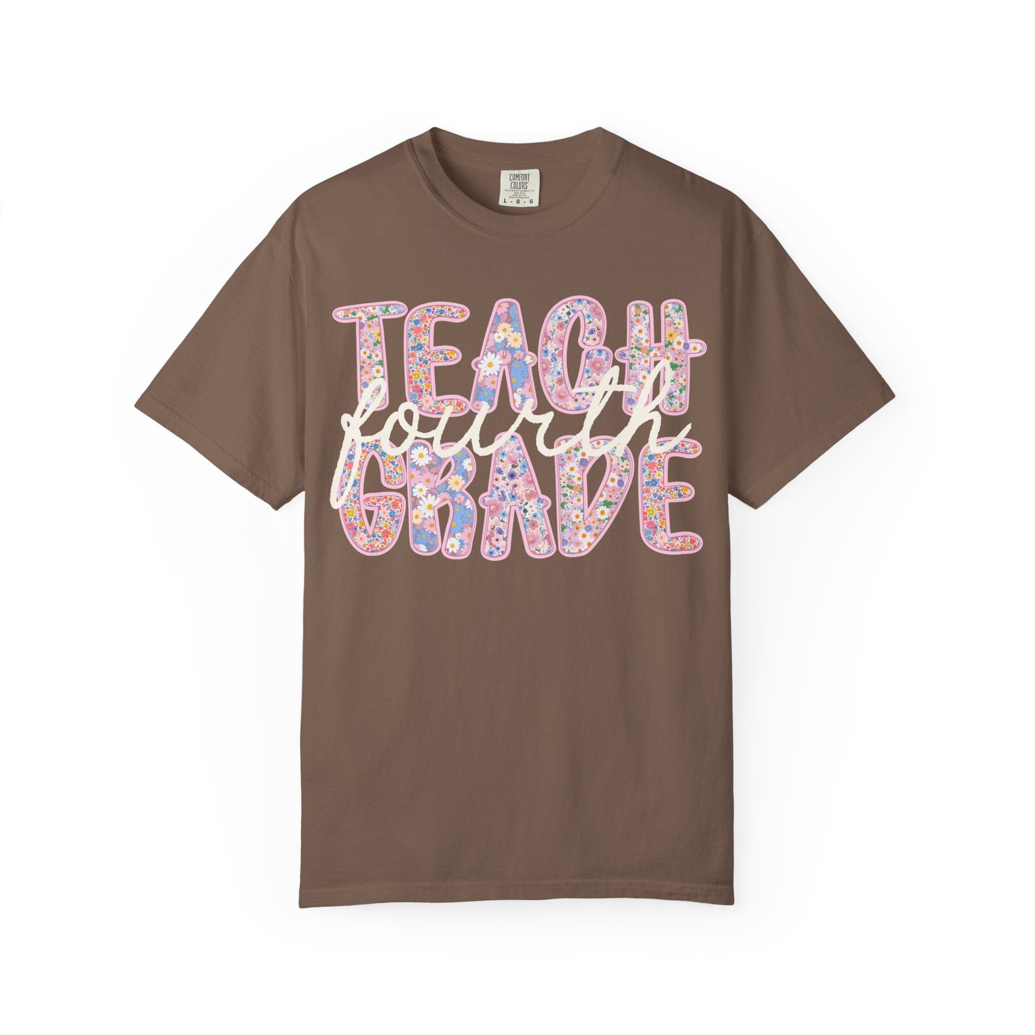 Fourth Grade Teacher Tee Shirt with Flowers, Cute 90s Aesthetic Back to School Teacher Team Shirt, Cozy Cottagecore Tee, First Day of School - Opal and June