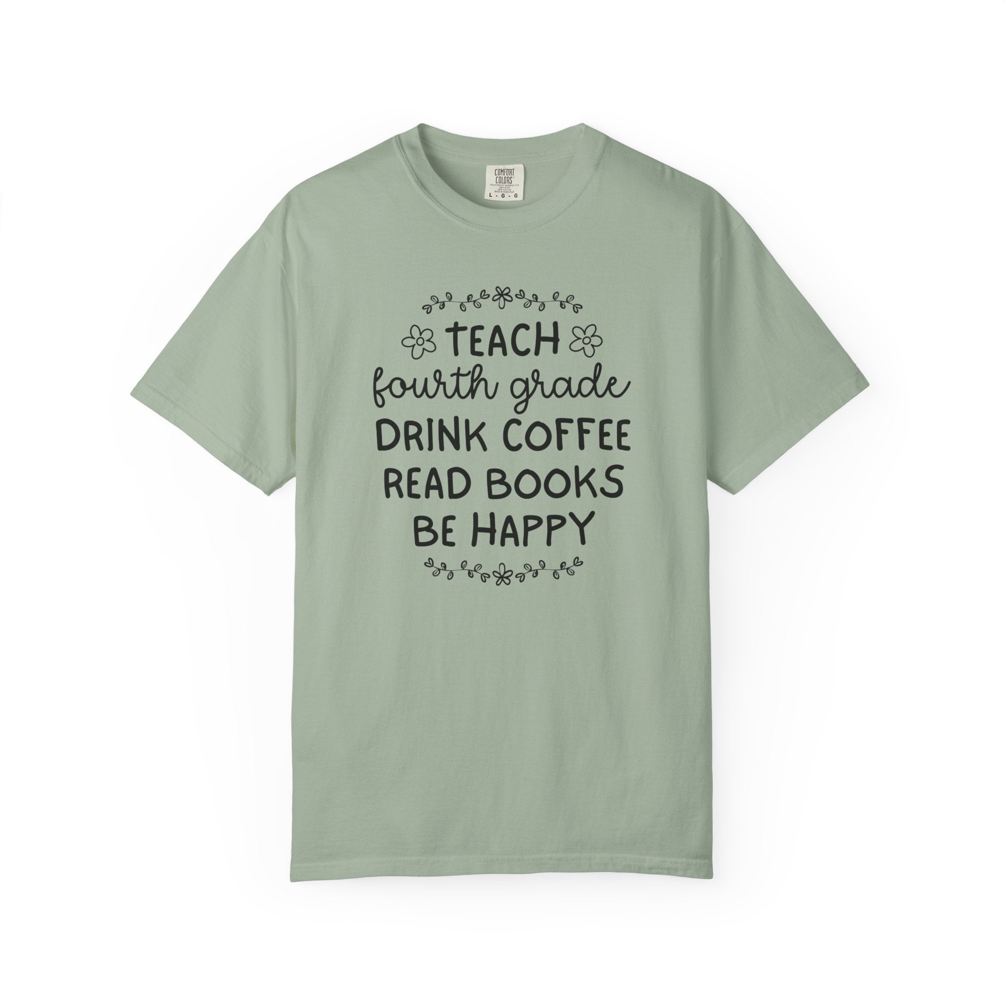 Fourth Grade Teacher Tee Shirt with Flowers, Cute Matching Book Lover Teacher Team T-Shirt, Back to School, Coffee Lover New Teacher Gift - Opal and June