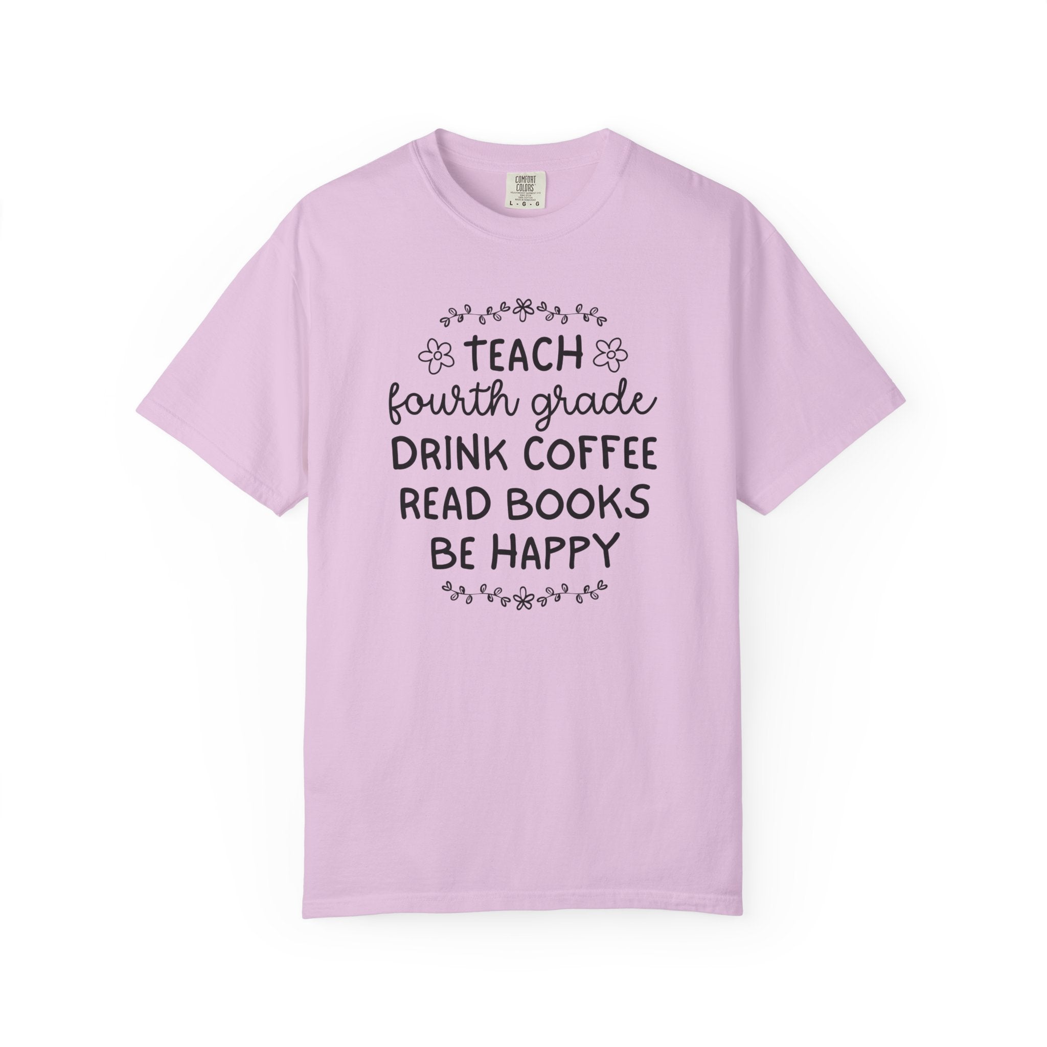 Fourth Grade Teacher Tee Shirt with Flowers, Cute Matching Book Lover Teacher Team T-Shirt, Back to School, Coffee Lover New Teacher Gift - Opal and June