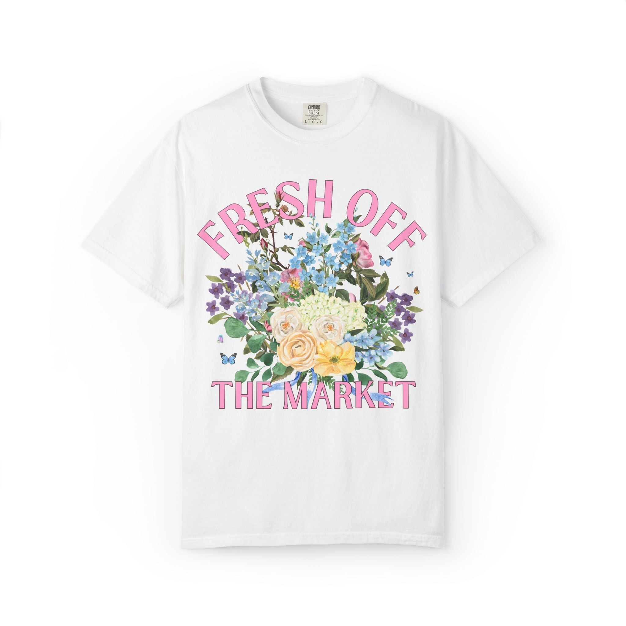 Fresh Off the Market and Market Witnesses Bridal and Bachelorette T-Shirt: Cozy Wildflower Vintage Botanical Bachelorette Party Matching Tee - Opal and June