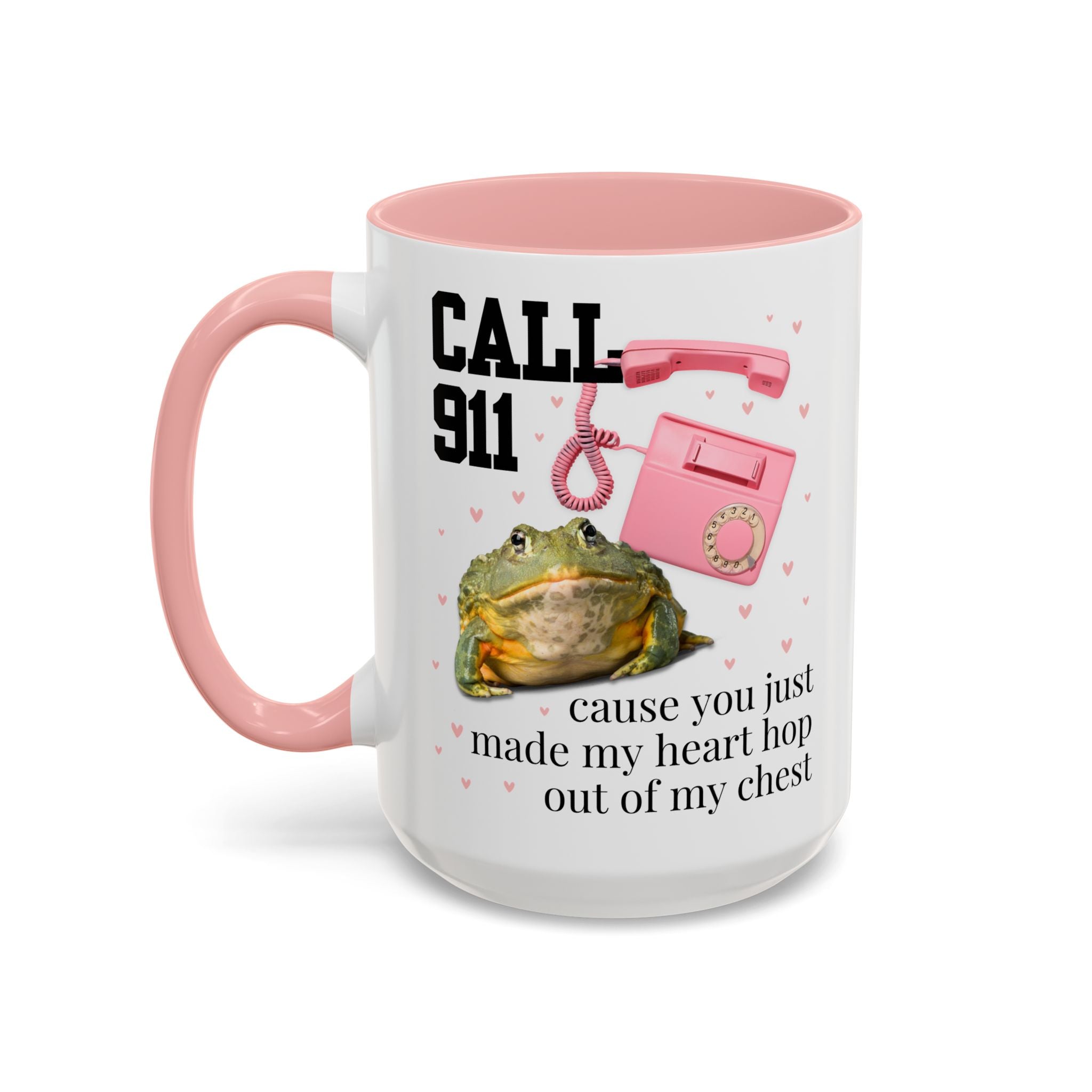 Frog Lover Valentines Day Coffee Mug: You Just Made My Heart Hop Out of My Chest, Silly Goblincore 90s Aesthetic Animal 15 Oz Mug with Hearts - Opal and June