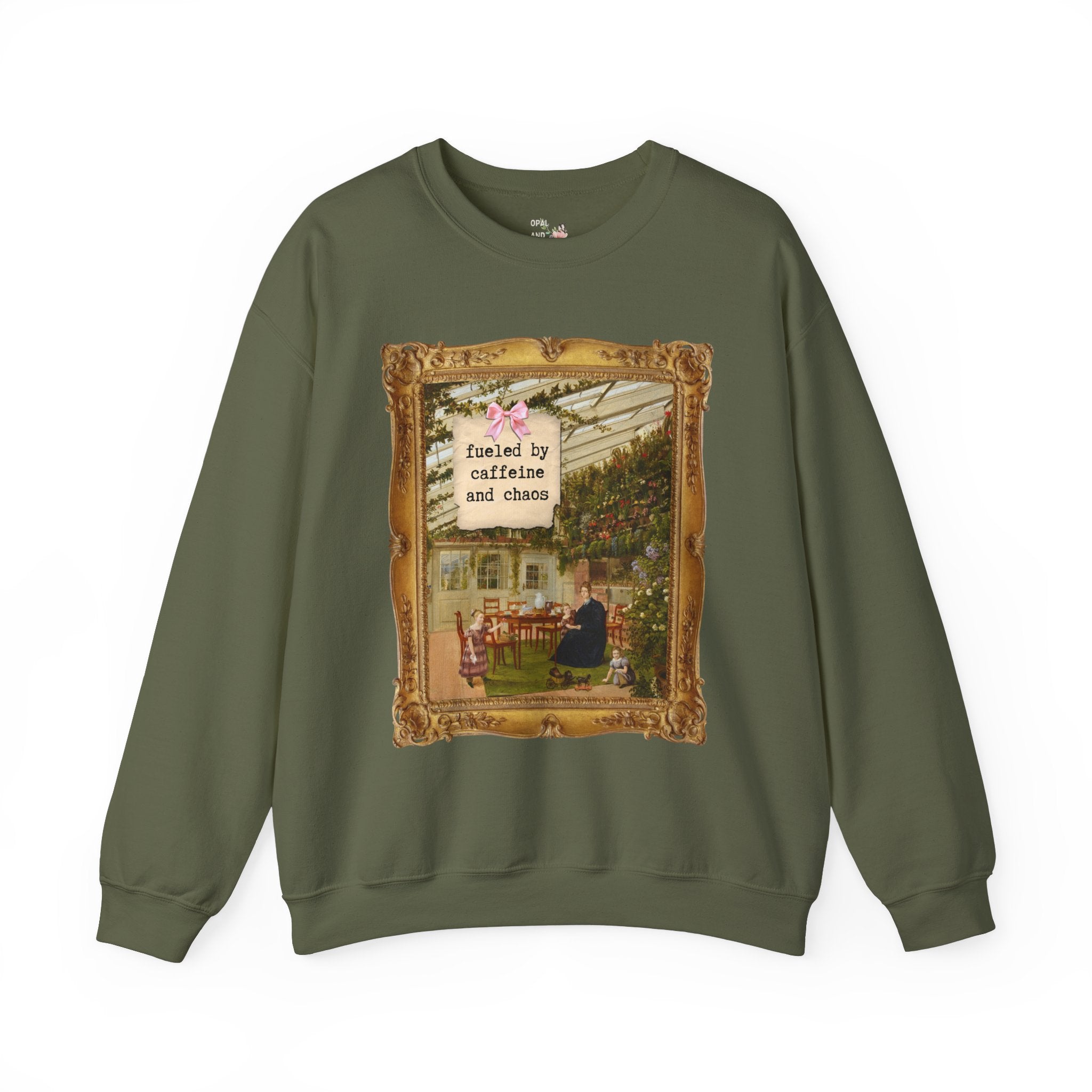 Fueled by Caffeine and Chaos: Funny Saying Art History Sweatshirt, Mom Who Loves Coffee, Cute Mother's Day Gift, Humanities Professor Shirt - Opal and June