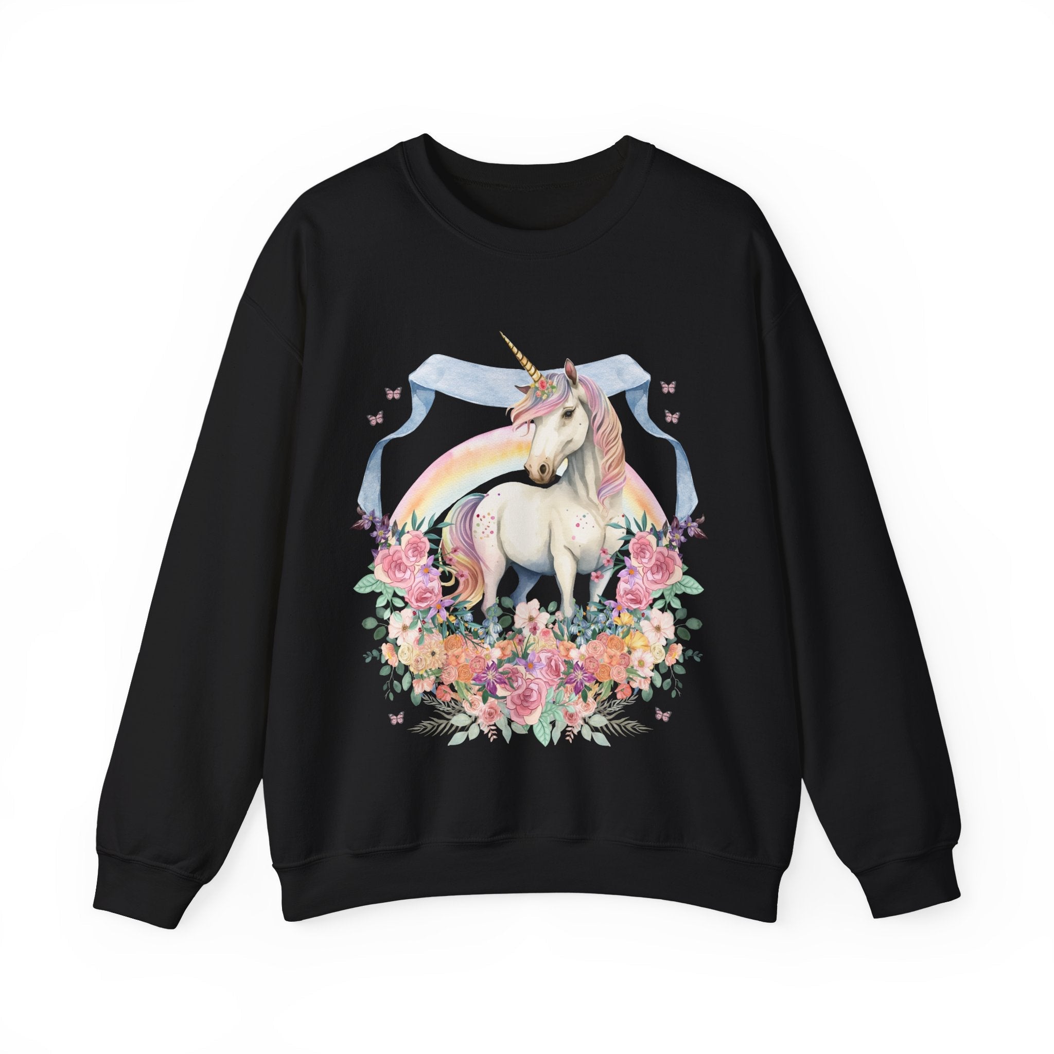 Funny and Whimsical Unicorn Sweatshirt Inspired by 90s Animal Tees | Ridiculous and Cozy Cute Floral Gift, Unicorn Lover or Fantasy Reader - Opal and June