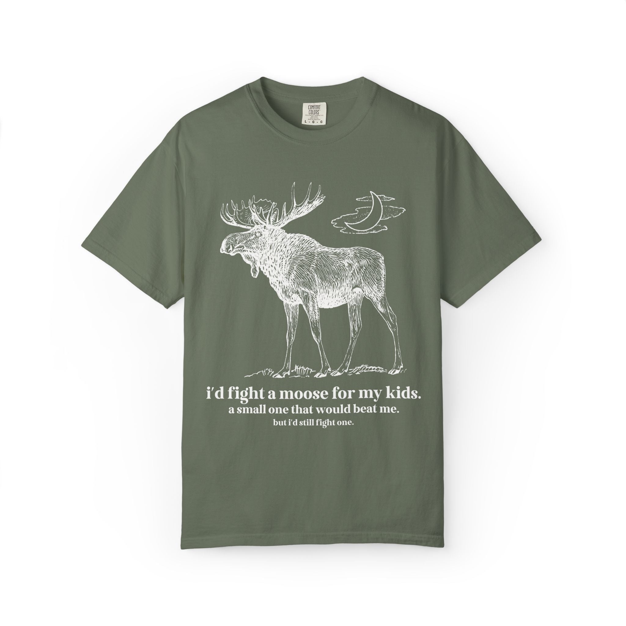 Funny Animal Lover Tee Shirt for Dad Who Loves Camping and is Afraid of Moose: I'd Fight a Moose for My Kids Silly and Kitschy Tee for Dad - Opal and June