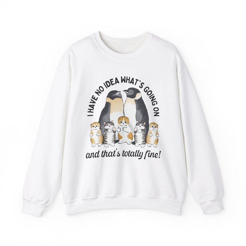 Funny Animal Sweatshirt for Penguin Lover: I Have No Idea What's Going On | Gift for Cat Mom or Cat Dad, Cozy Aesthetic Sweatshirt for Her - Opal and June