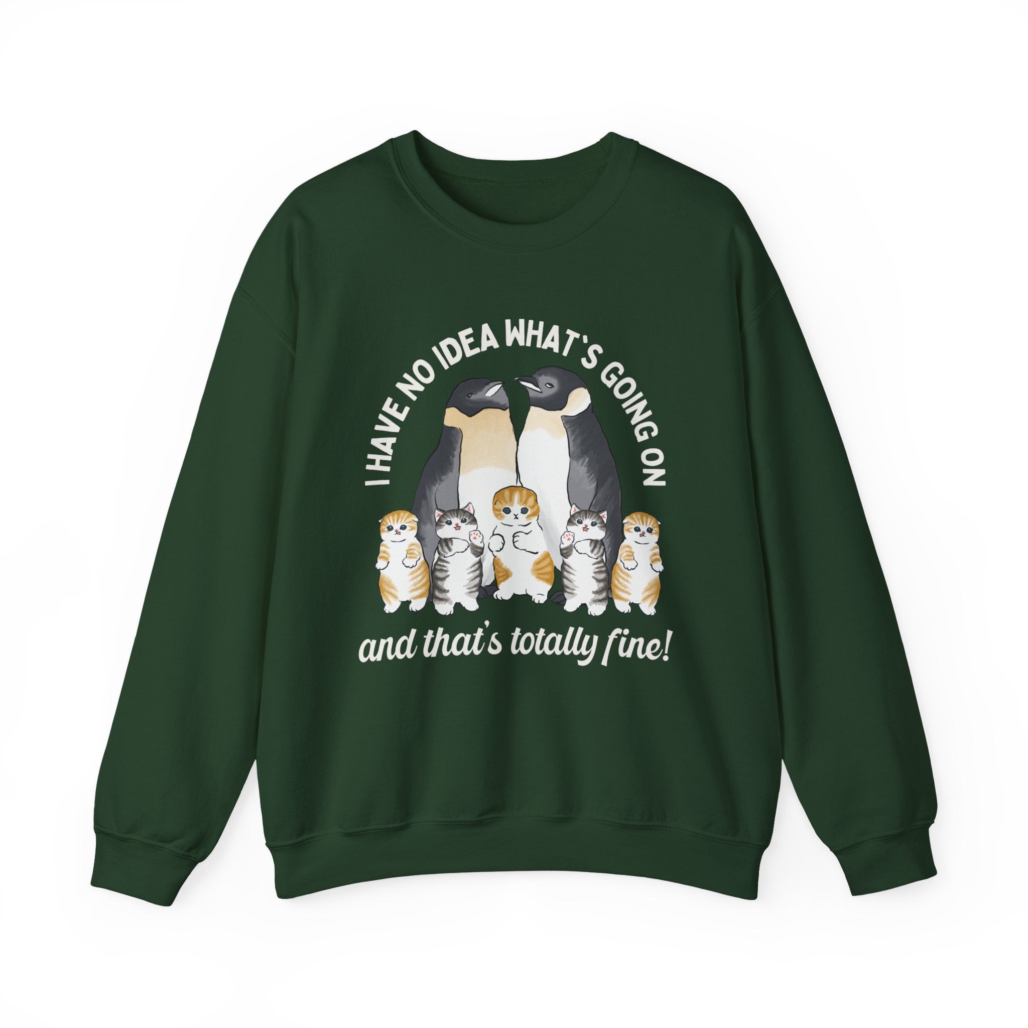 Funny Animal Sweatshirt for Penguin Lover: I Have No Idea What's Going On | Gift for Cat Mom or Cat Dad, Cozy Aesthetic Sweatshirt for Her - Opal and June