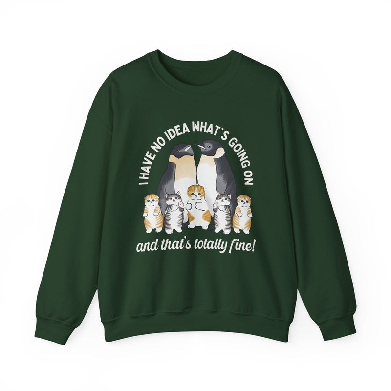 Funny Animal Sweatshirt for Penguin Lover: I Have No Idea What's Going On | Gift for Cat Mom or Cat Dad, Cozy Aesthetic Sweatshirt for Her - Opal and June