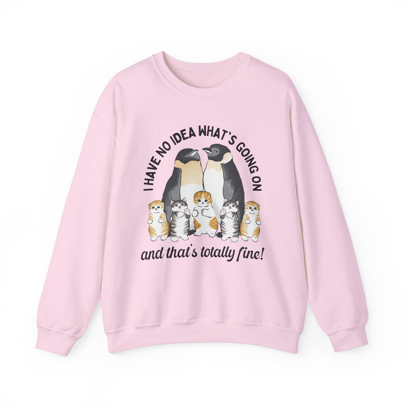 Funny Animal Sweatshirt for Penguin Lover: I Have No Idea What's Going On | Gift for Cat Mom or Cat Dad, Cozy Aesthetic Sweatshirt for Her - Opal and June