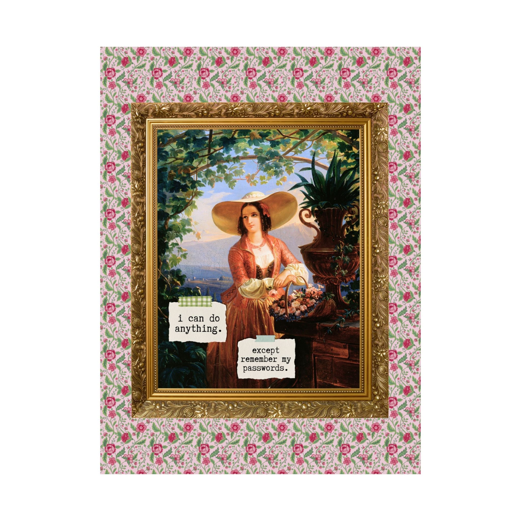 Funny Art History Poster for Friend Who Always Forgets Password, Italian Flower Girl Painting by Robert Wilhelm Ekman, Cute Birthday Gift - Opal and June