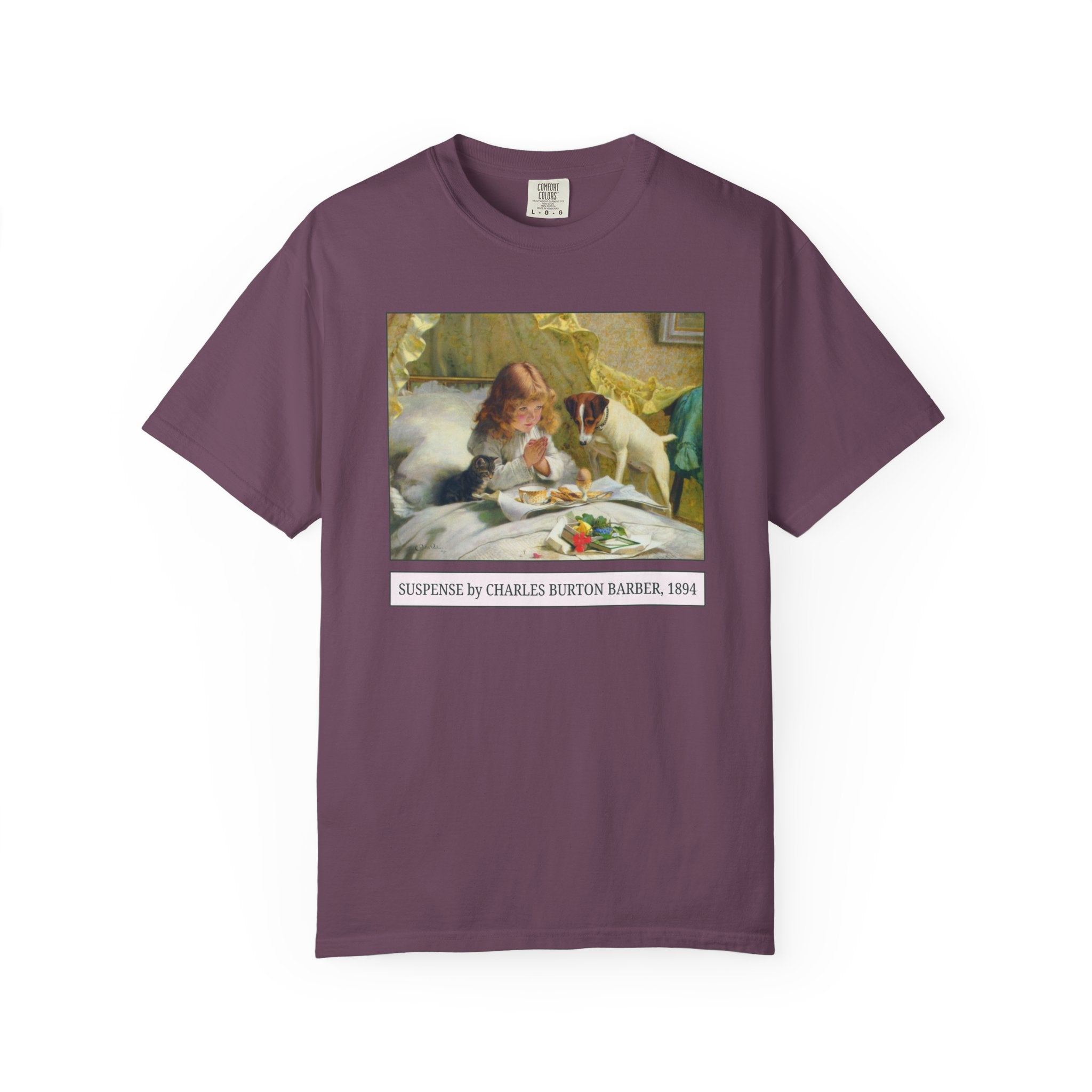 Funny Art History Tee Shirt for Animal Lover: Cat Mom or Cat Dad, Suspense by Charles Burton Barber, Silly Dog Parent Gift, Mom of Toddler - Opal and June
