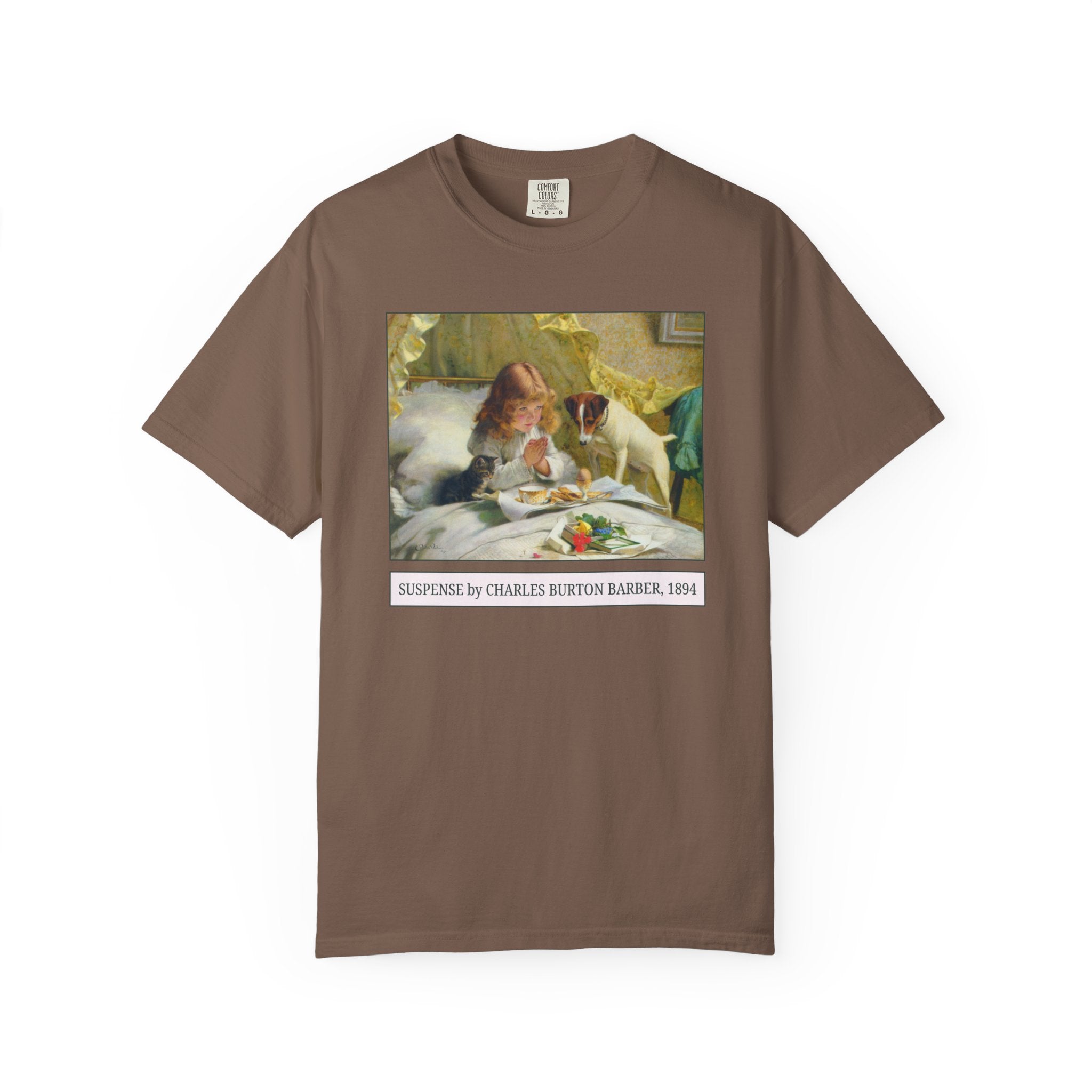 Funny Art History Tee Shirt for Animal Lover: Cat Mom or Cat Dad, Suspense by Charles Burton Barber, Silly Dog Parent Gift, Mom of Toddler - Opal and June