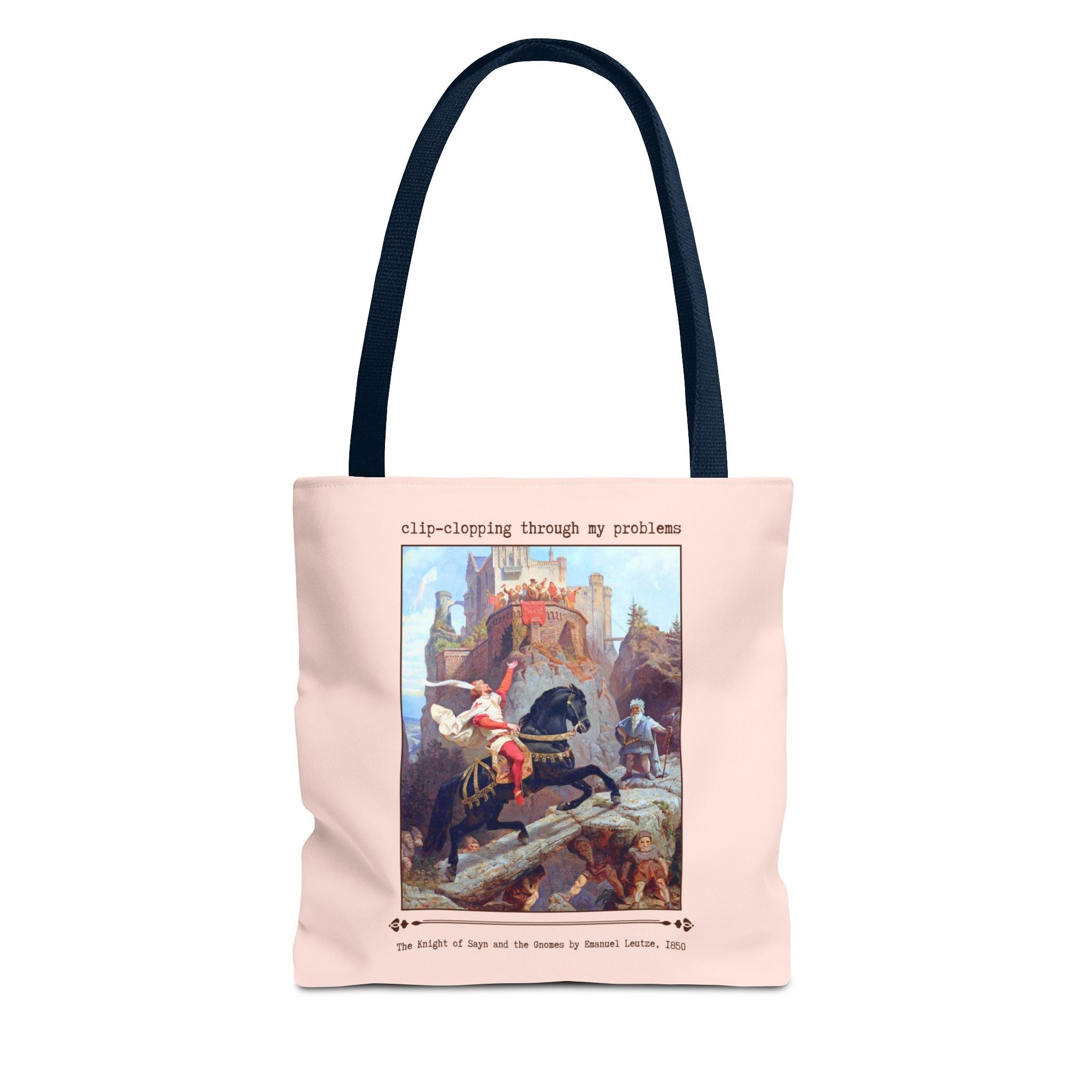 Funny Art History Tote Bag for Art Historian, Cute Birthday Gift for Horse Lover: Clip - Clopping Through My Problems Tee, Emanuel Leutze - Opal and June
