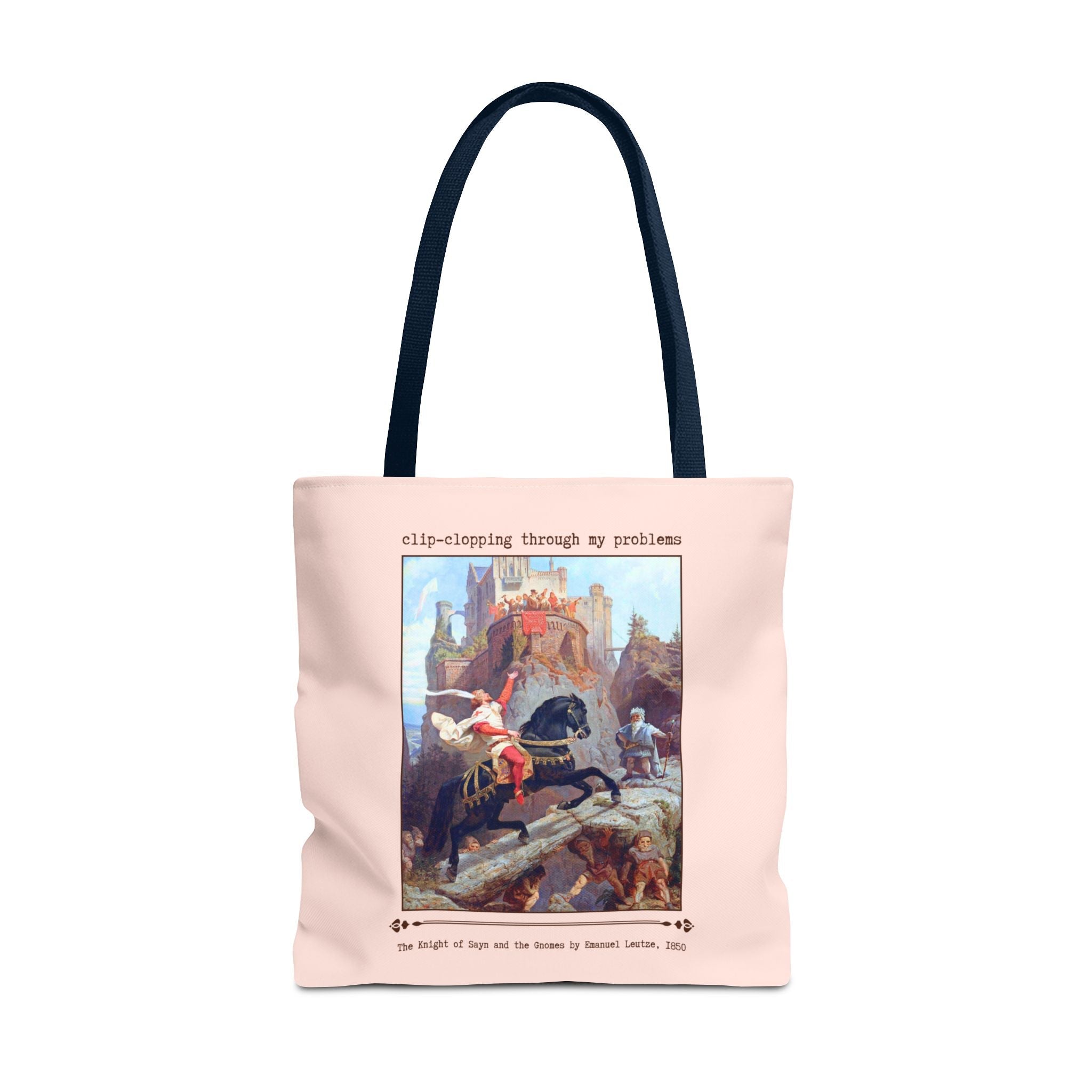 Funny Art History Tote Bag for Art Historian, Cute Birthday Gift for Horse Lover: Clip - Clopping Through My Problems Tee, Emanuel Leutze - Opal and June