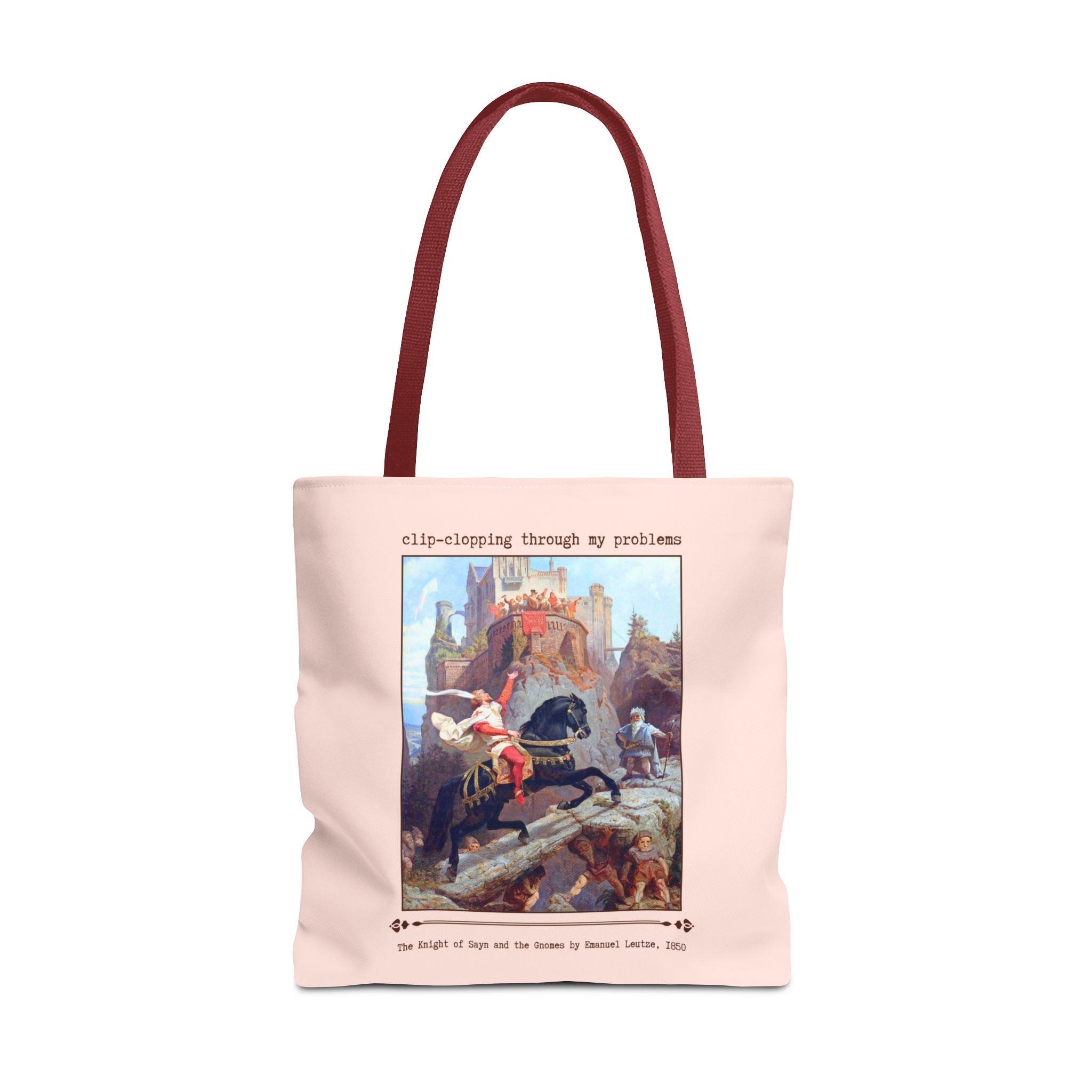 Funny Art History Tote Bag for Art Historian, Cute Birthday Gift for Horse Lover: Clip - Clopping Through My Problems Tee, Emanuel Leutze - Opal and June