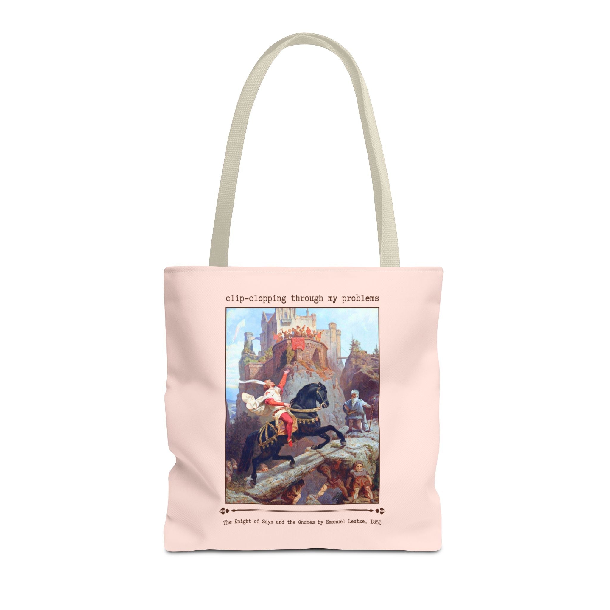 Funny Art History Tote Bag for Art Historian, Cute Birthday Gift for Horse Lover: Clip - Clopping Through My Problems Tee, Emanuel Leutze - Opal and June
