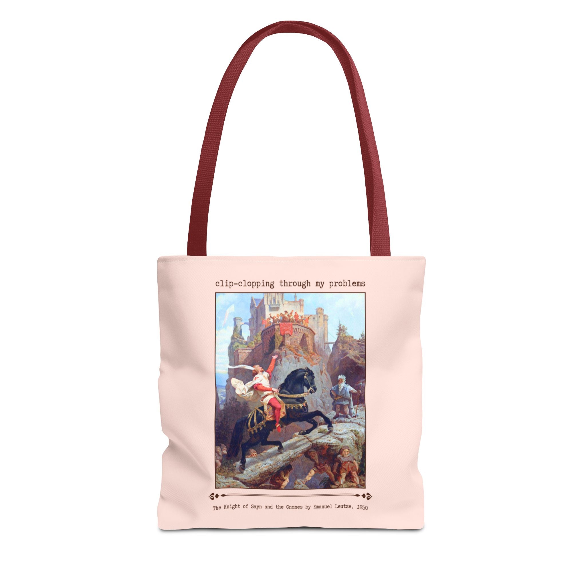 Funny Art History Tote Bag for Art Historian, Cute Birthday Gift for Horse Lover: Clip - Clopping Through My Problems Tee, Emanuel Leutze - Opal and June