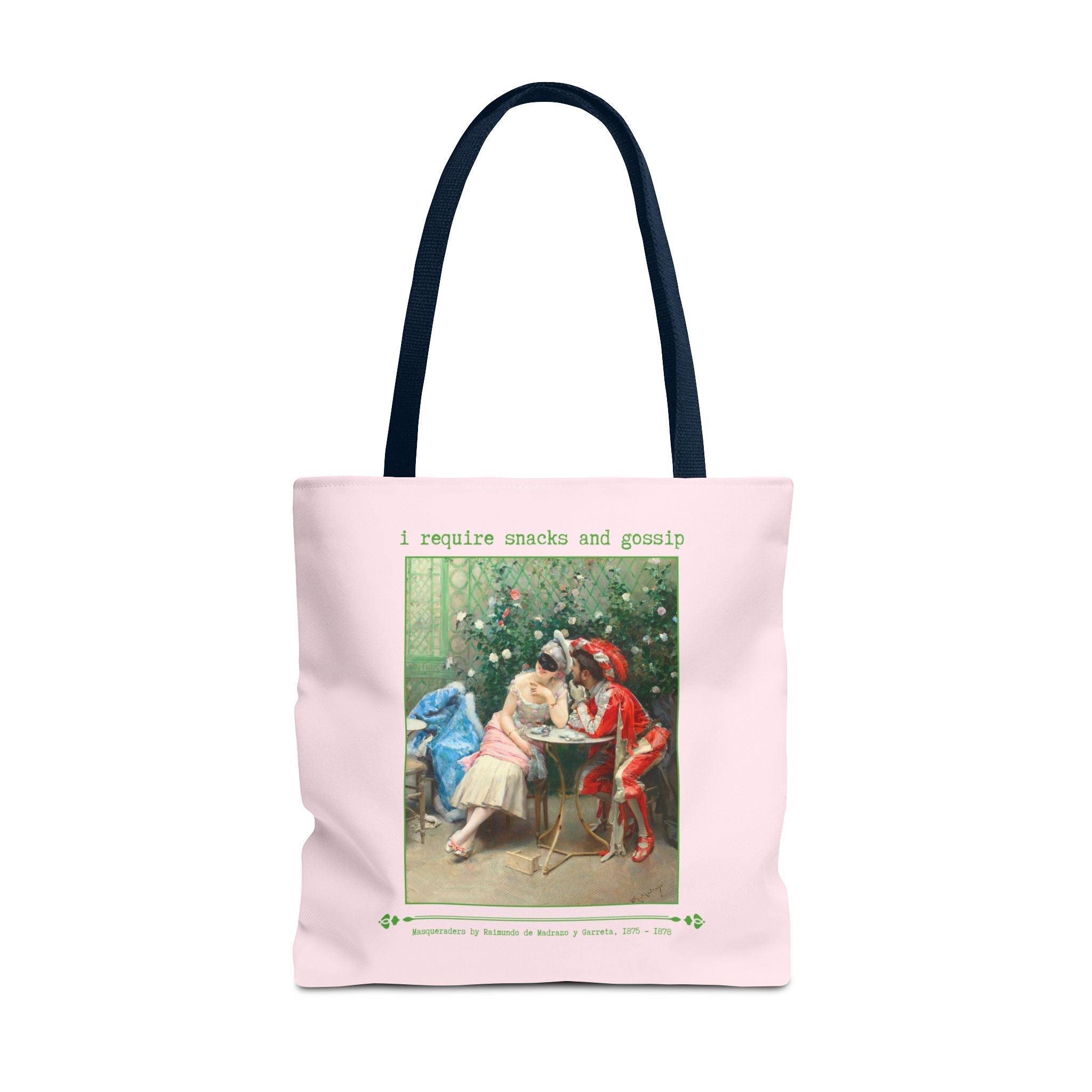 Funny Art History Tote Bag for Friend Who Loves Snacks and Rococo Art: I Require Snacks and Gossip, Silly Vintage Aesthetic Bag with Flowers - Opal and June