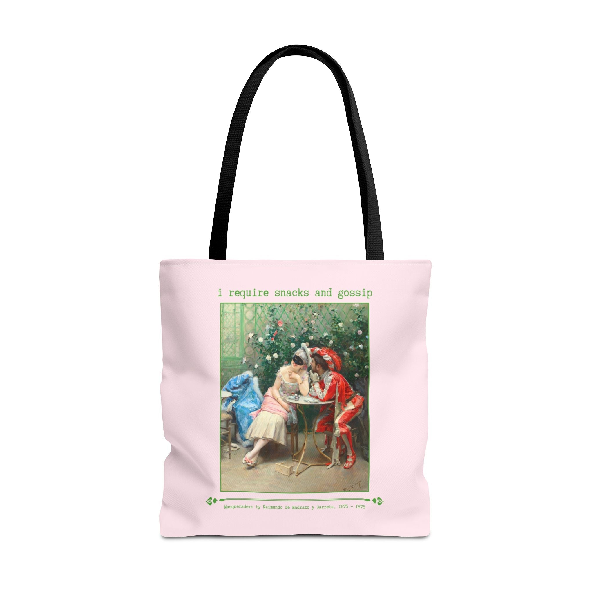Funny Art History Tote Bag for Friend Who Loves Snacks and Rococo Art: I Require Snacks and Gossip, Silly Vintage Aesthetic Bag with Flowers - Opal and June