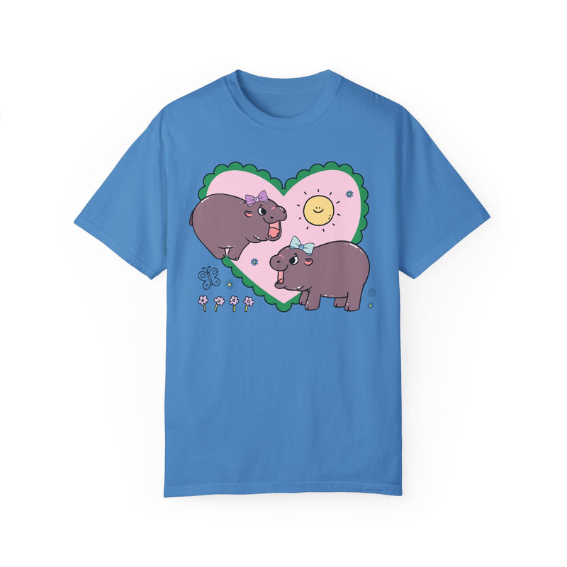 Funny Baby Hippo T-Shirt with Retro Hearts - Opal and June