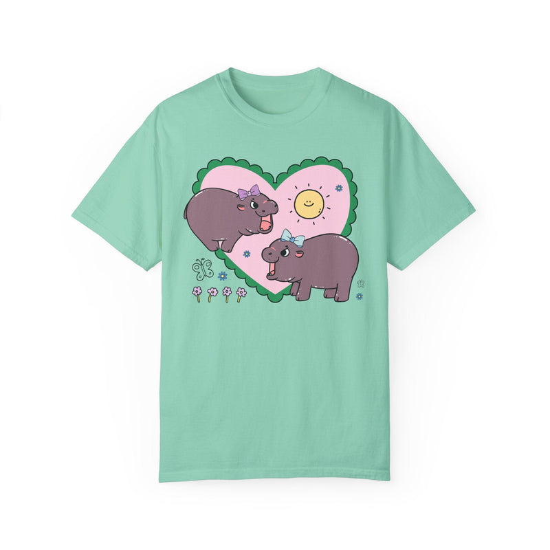 Funny Baby Hippo T-Shirt with Retro Hearts - Opal and June