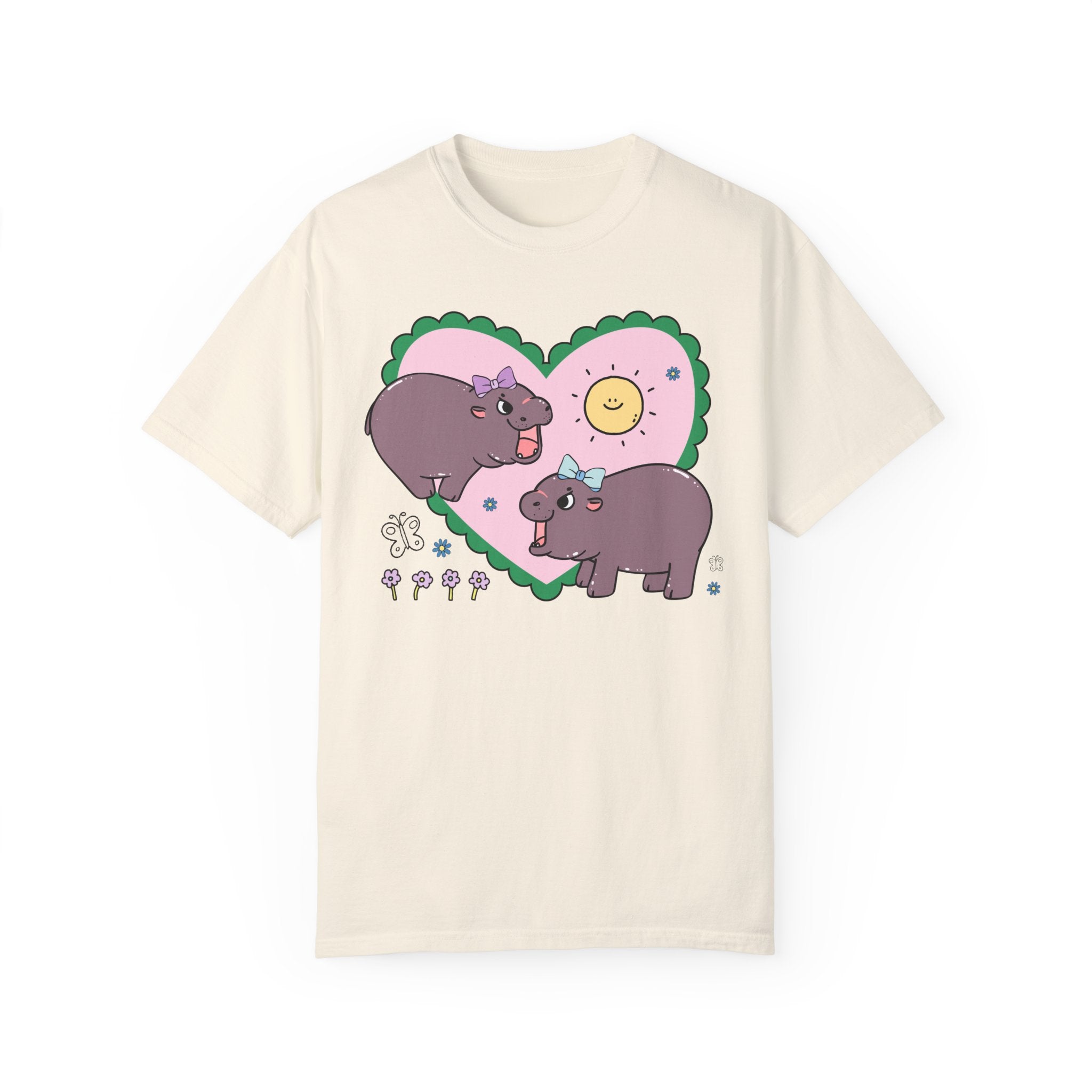 Funny Baby Hippo T-Shirt with Retro Hearts - Opal and June