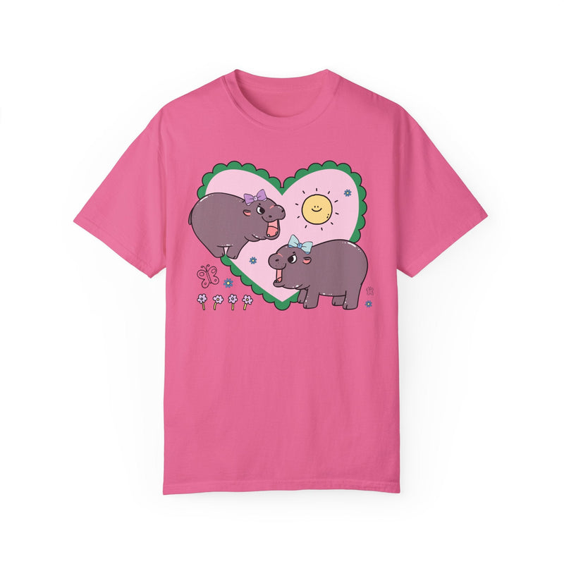 Funny Baby Hippo T-Shirt with Retro Hearts - Opal and June