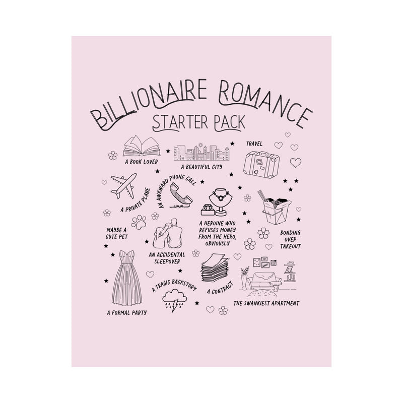 Funny Billionaire Romance Starter Pack Poster Print for Librarian Who Loves Reading Billionaire Romance Novels | Bookish Romance Tropes Gift - Opal and June