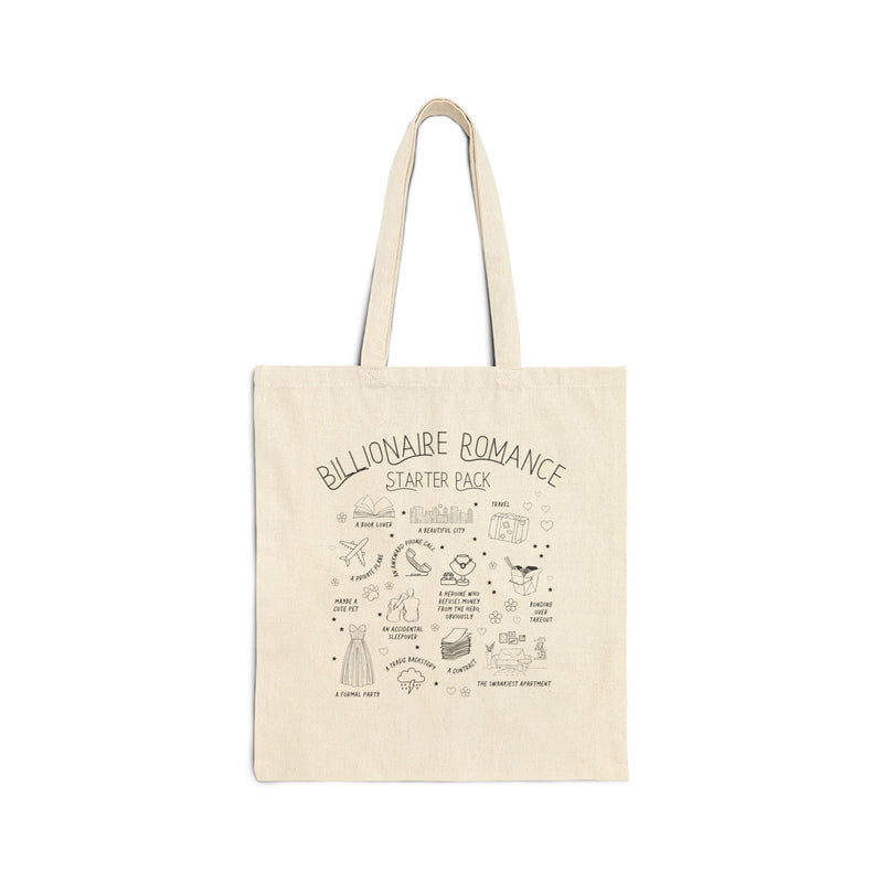 Funny Billionaire Romance Starter Pack Tote Bag for Librarian Who Loves Reading Billionaire Romance Novels | Bookish Romance Tropes Tote Bag - Opal and June