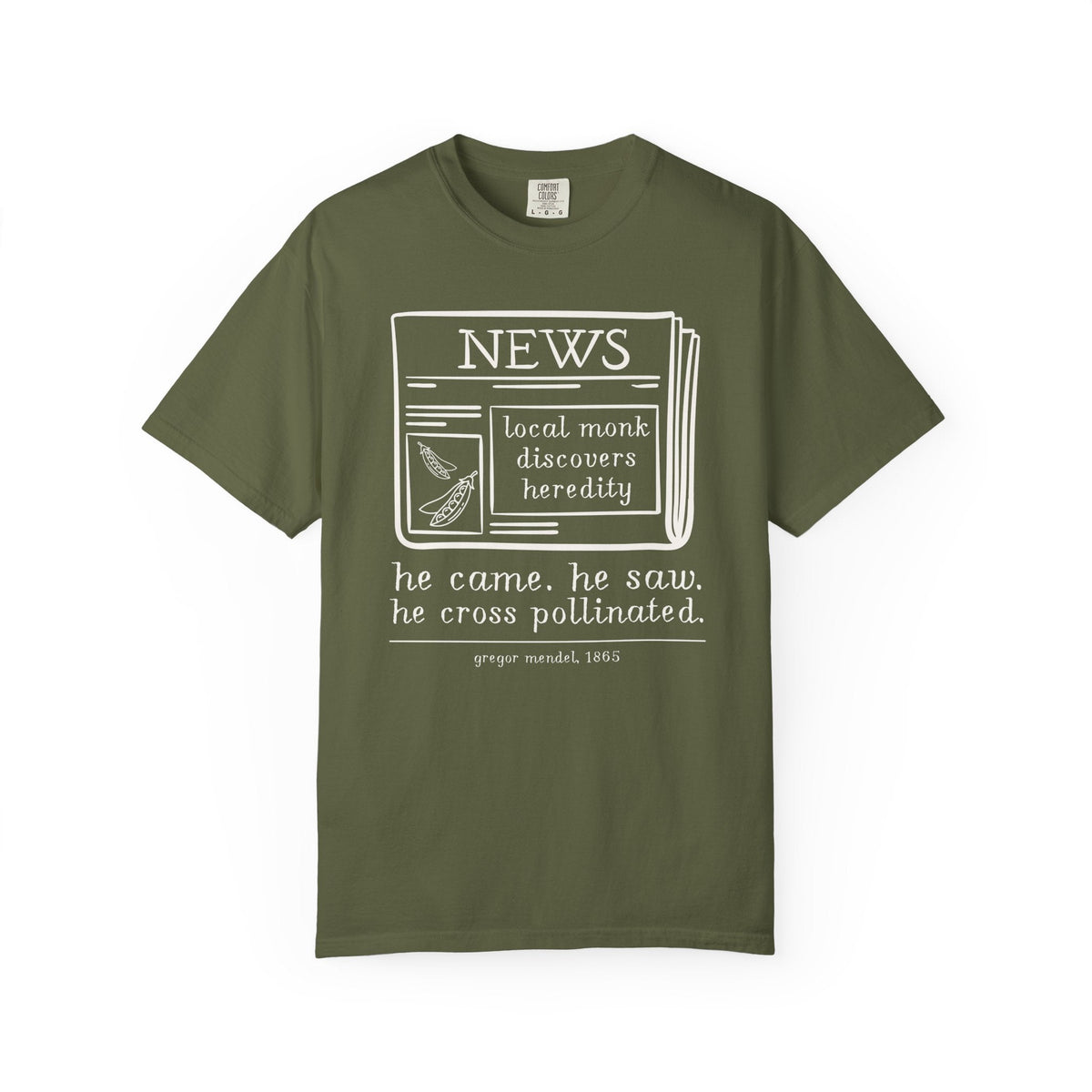 Funny Biology Teacher Tee: Local Monk Discovers Heredity, Silly Science Major or Genetic History Buff Gift, Scientific History 1800s - Opal and June