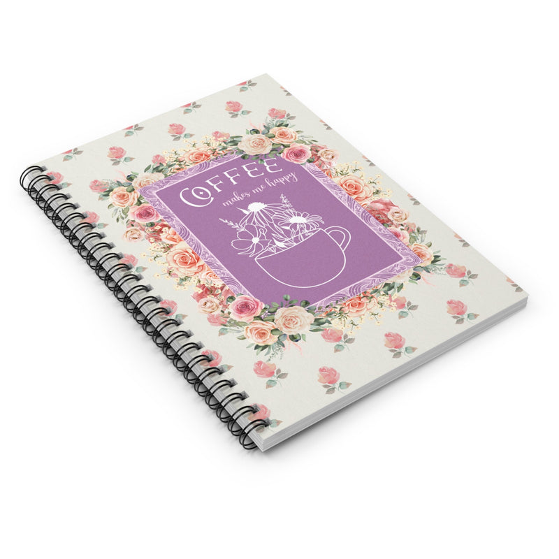 Funny Boho Coffee Lover Gift: 118 Page Spiral Notebook with Floral Cottagecore Vibe - Opal and June