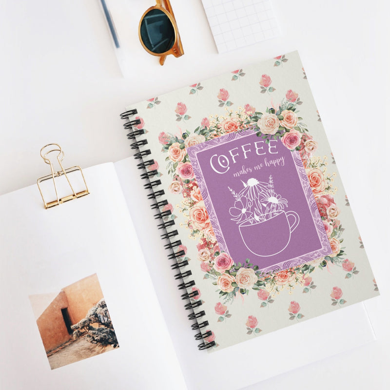 Funny Boho Coffee Lover Gift: 118 Page Spiral Notebook with Floral Cottagecore Vibe - Opal and June