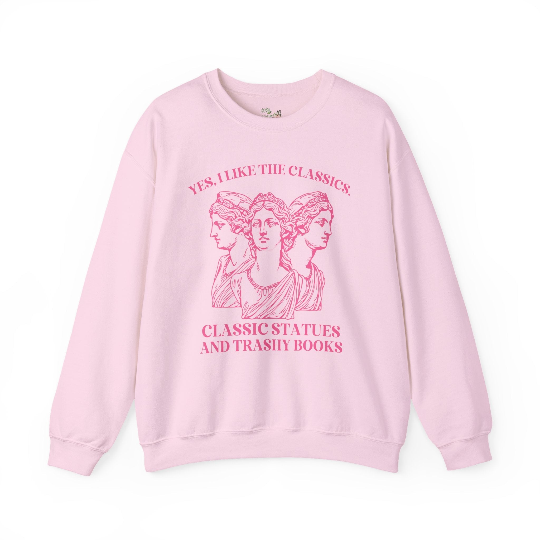 Funny Book Lover Gift Idea for Friend Who Loves Classic Statues and Trashy Books, Silly Bookworm Shirt for Library, Romance Reader Sweatshirt - Opal and June