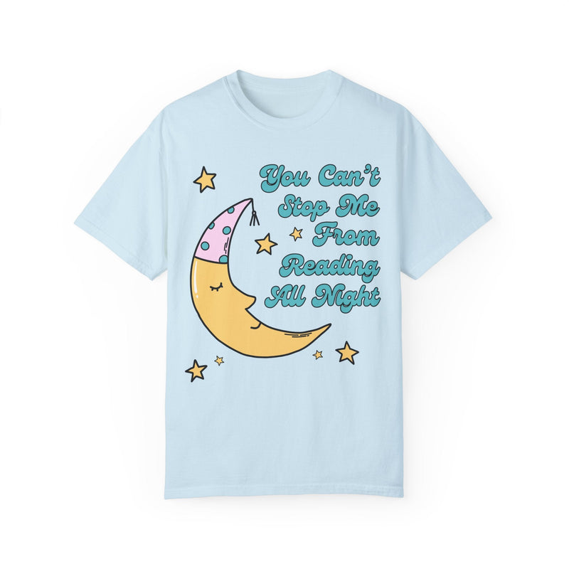 Funny Book Lover Gift Idea for Reader Who Loves To Stay Up All Night Reading, Cozy Whimsigoth Tee Shirt, Silly Bookish T-Shirt with Stars - Opal and June