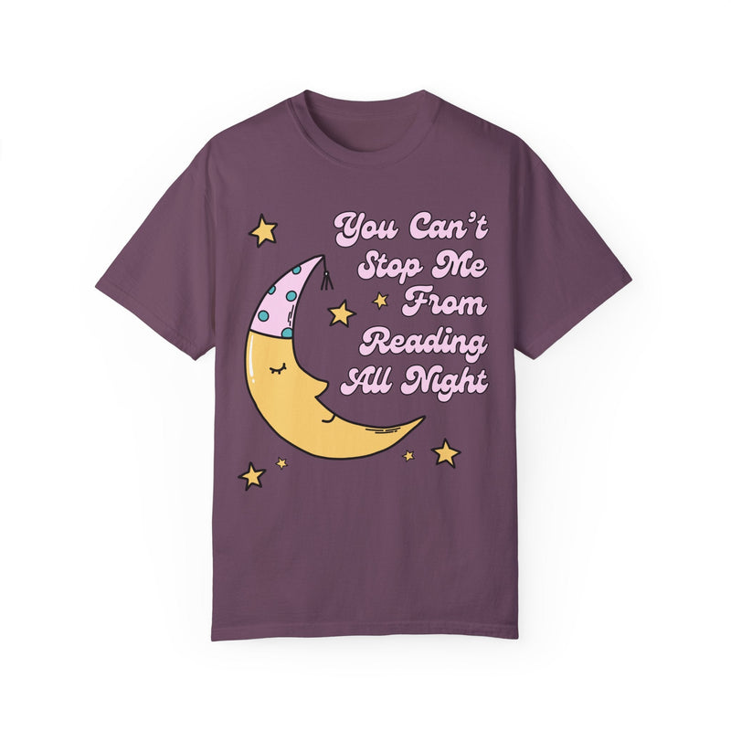 Funny Book Lover Gift Idea for Reader Who Loves To Stay Up All Night Reading, Cozy Whimsigoth Tee Shirt, Silly Bookish T-Shirt with Stars - Opal and June