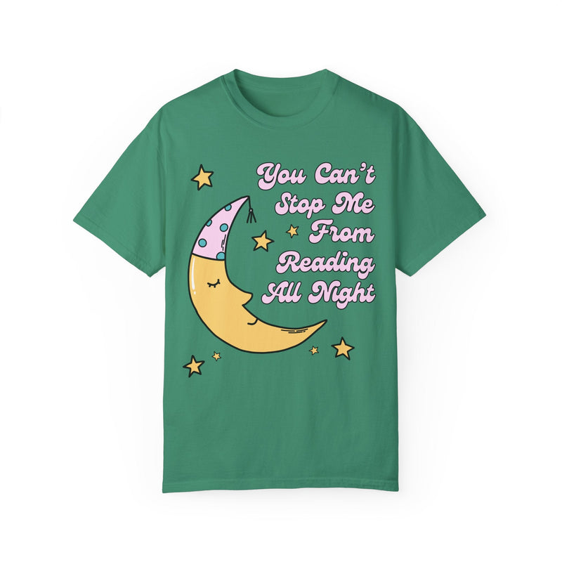 Funny Book Lover Gift Idea for Reader Who Loves To Stay Up All Night Reading, Cozy Whimsigoth Tee Shirt, Silly Bookish T-Shirt with Stars - Opal and June