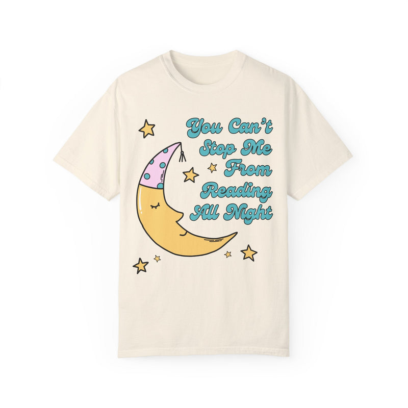 Funny Book Lover Gift Idea for Reader Who Loves To Stay Up All Night Reading, Cozy Whimsigoth Tee Shirt, Silly Bookish T-Shirt with Stars - Opal and June