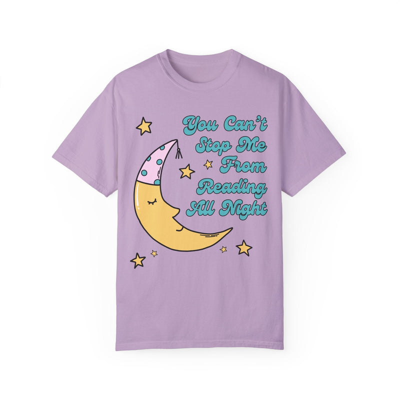 Funny Book Lover Gift Idea for Reader Who Loves To Stay Up All Night Reading, Cozy Whimsigoth Tee Shirt, Silly Bookish T-Shirt with Stars - Opal and June