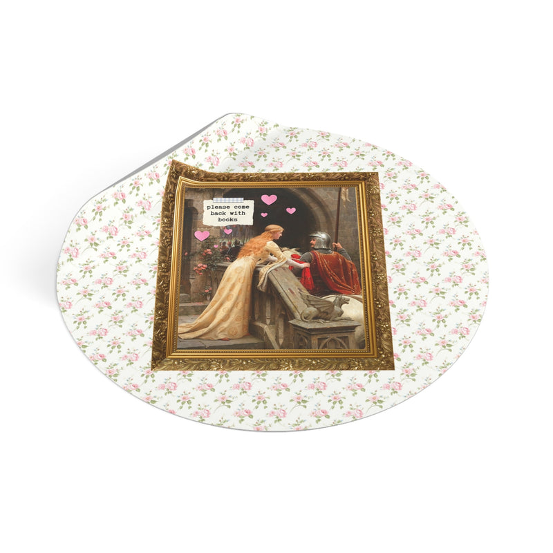 Funny Book Lover Sticker: Please Come Back with Books, Romance Reader Bookworm Sticker, God Speed by Edmund Leighton, Floral Cottagecore - Opal and June