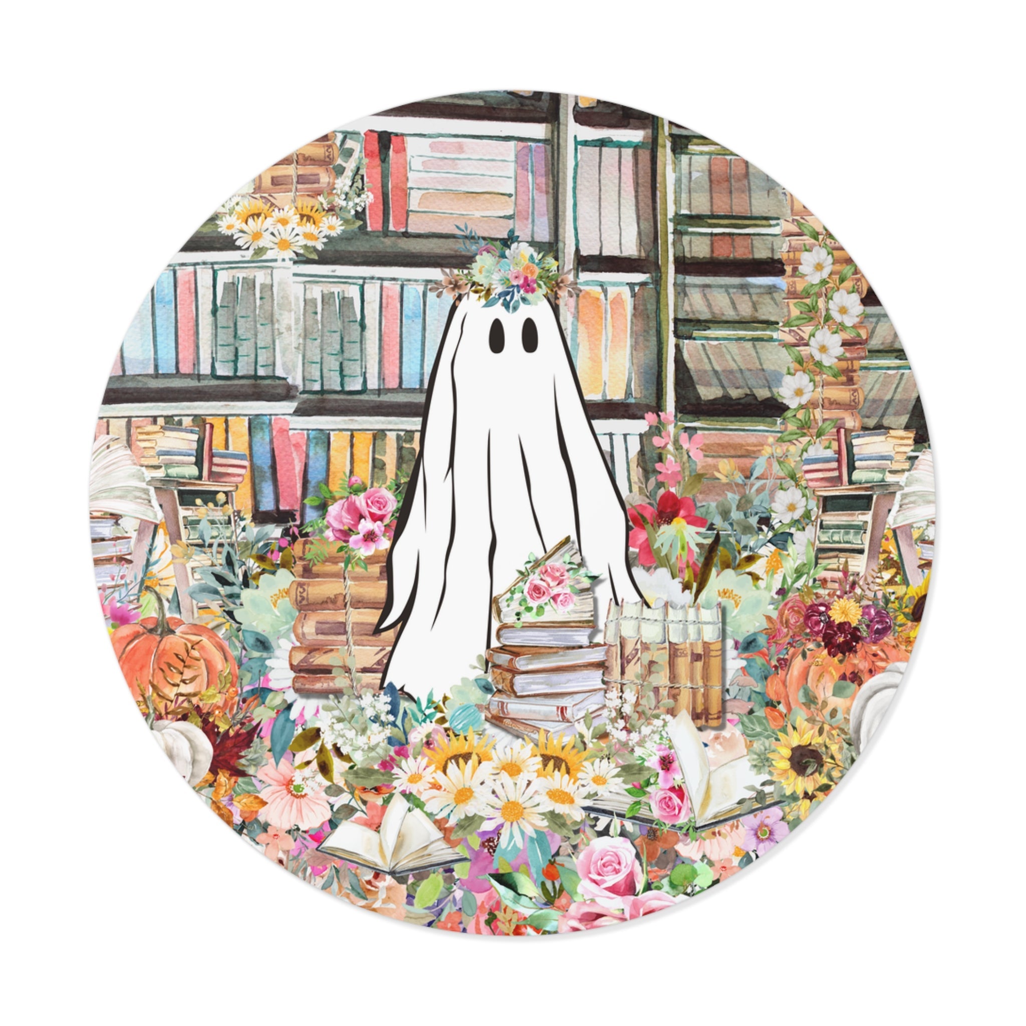 Funny Bookish Sticker for Book Lover: Floral Ghost in Library, Goblincore Book Lover Gift, Romance Reader, Bookworm Who Loves Ghost Stories - Opal and June