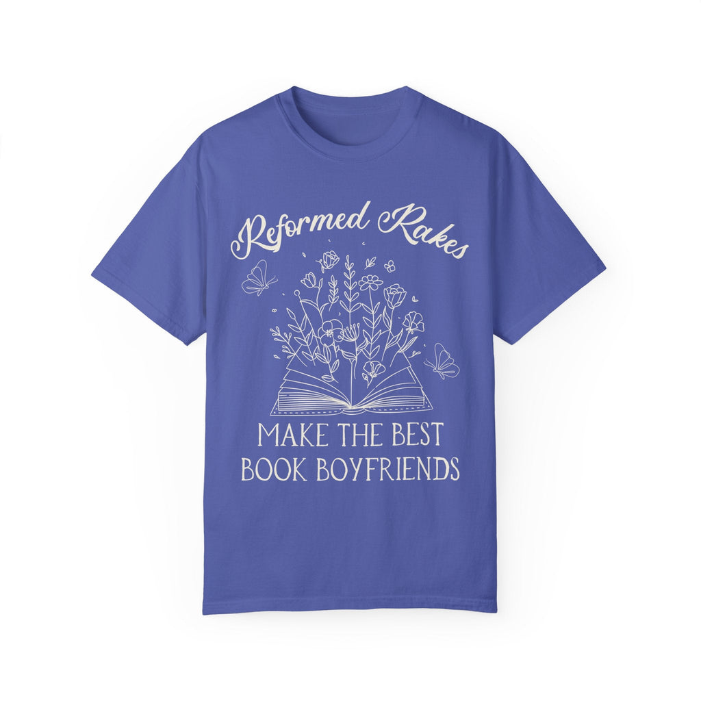 Funny Bookish Tee Shirt for Historical Romance Reader: Reformed Rakes Make the Best Book Boyfriends | Cute Floral Tee for Romance Writer - Opal and June