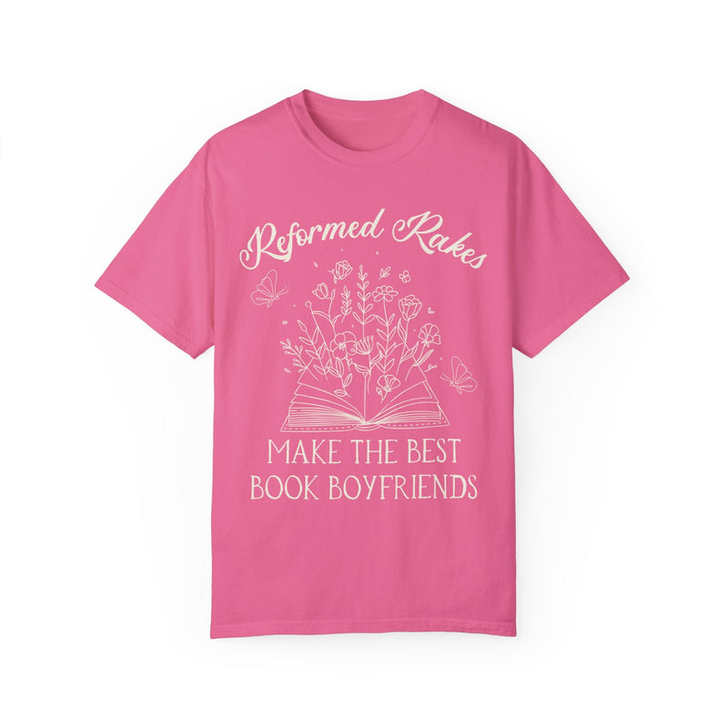 Funny Bookish Tee Shirt for Historical Romance Reader: Reformed Rakes Make the Best Book Boyfriends | Cute Floral Tee for Romance Writer - Opal and June