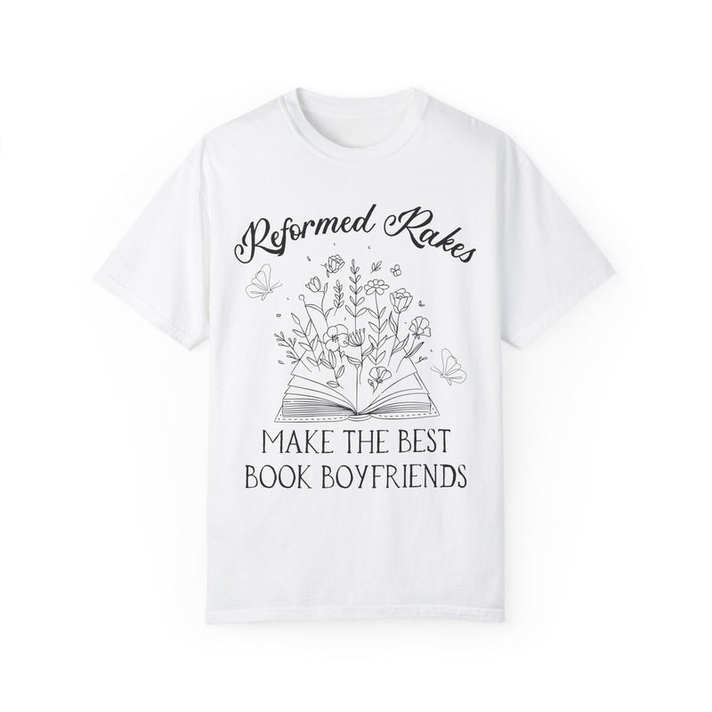 Funny Bookish Tee Shirt for Historical Romance Reader: Reformed Rakes Make the Best Book Boyfriends | Cute Floral Tee for Romance Writer - Opal and June